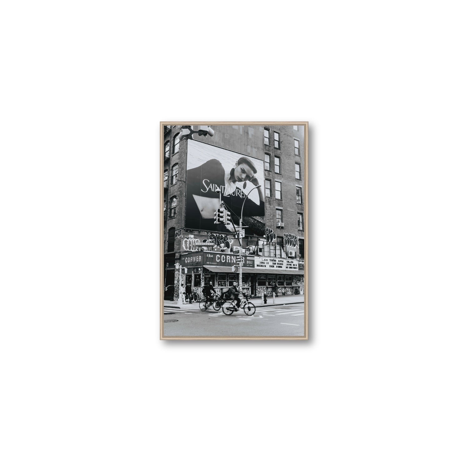 Runway To Rooftops New York NYC Black & White wall art Medium fine art canvas in natural oak float frame