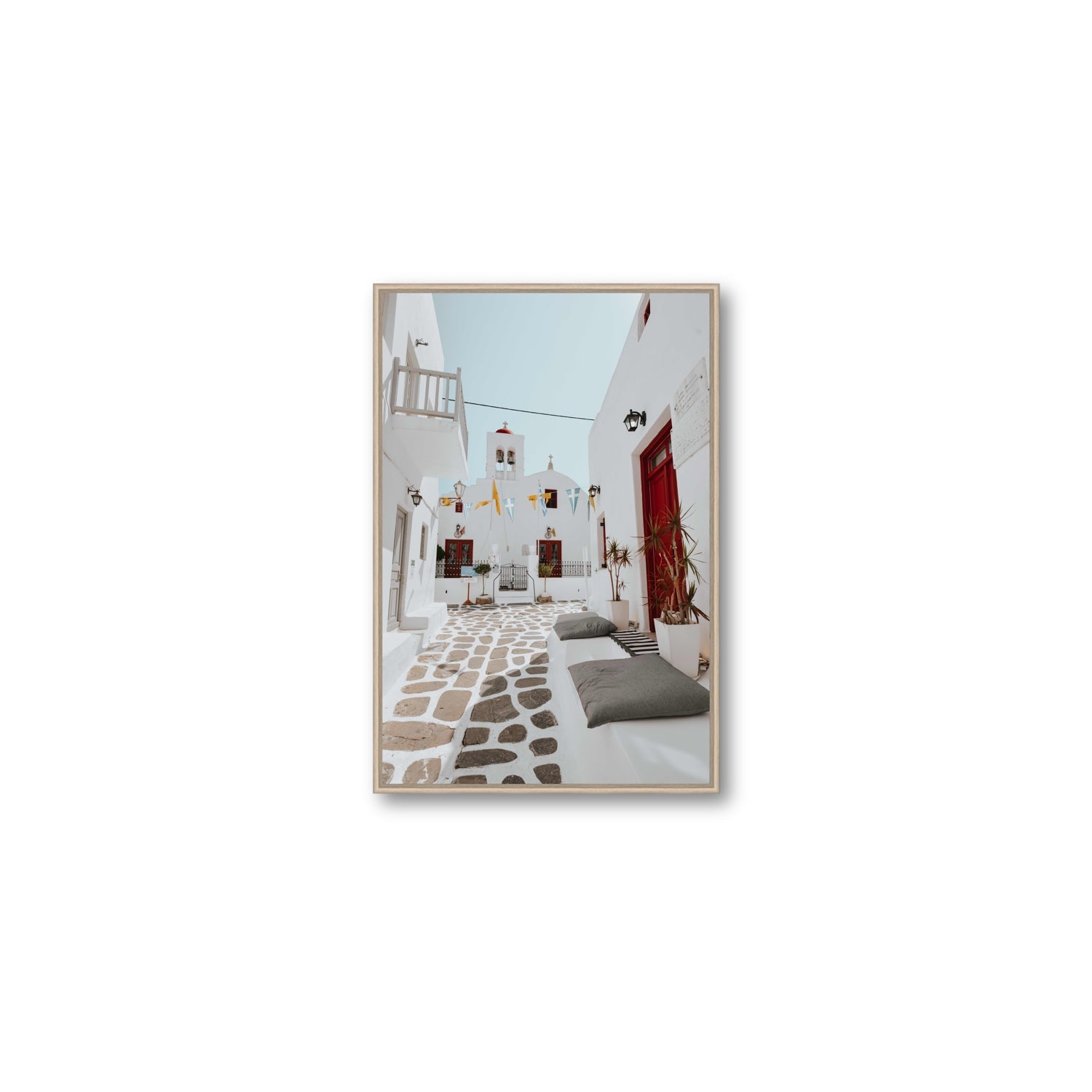Cycladic Charm fine art print, Mykonos, Greece, Medium, Natural Oak Float Frame, Fine Art Canvas