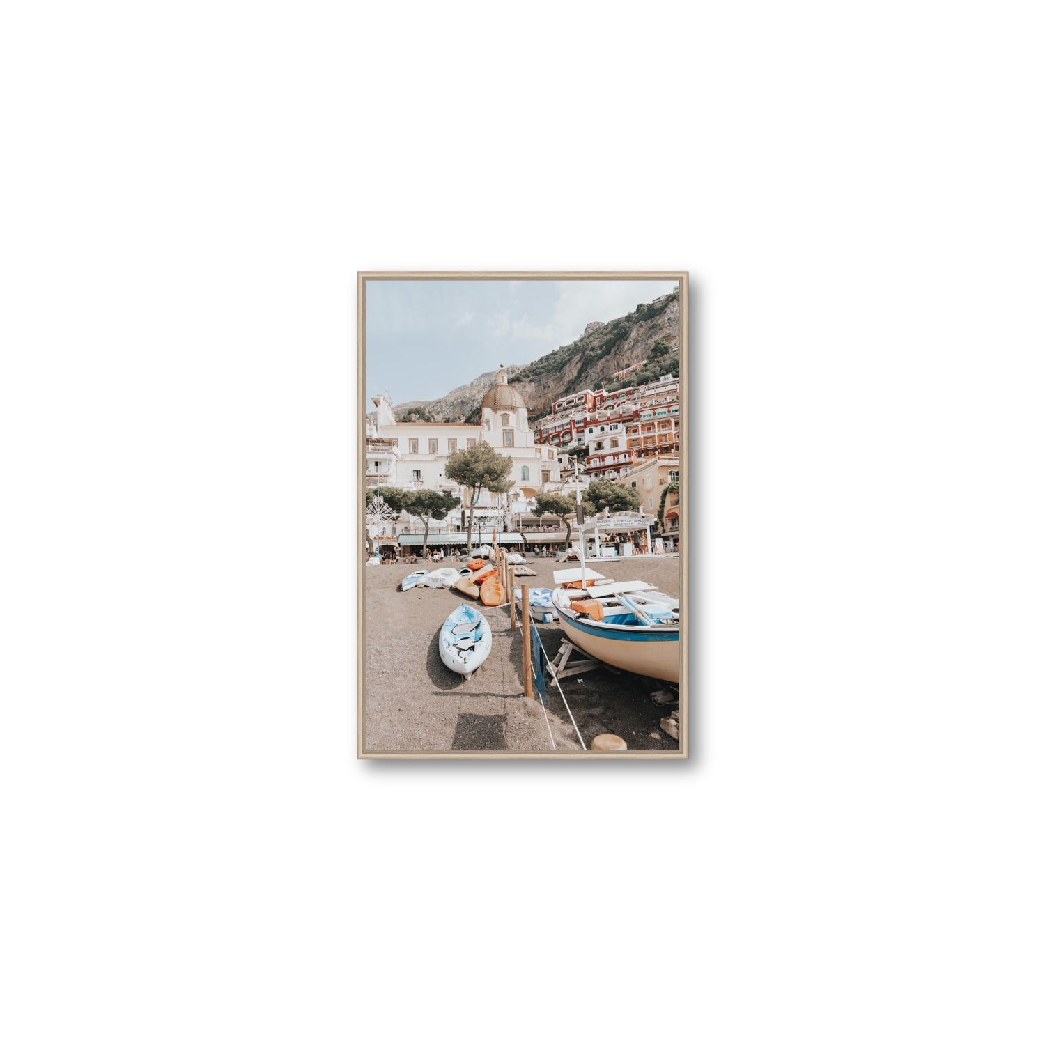 Seaside Hues Positano wall art Medium fine art canvas in natural oak float frame