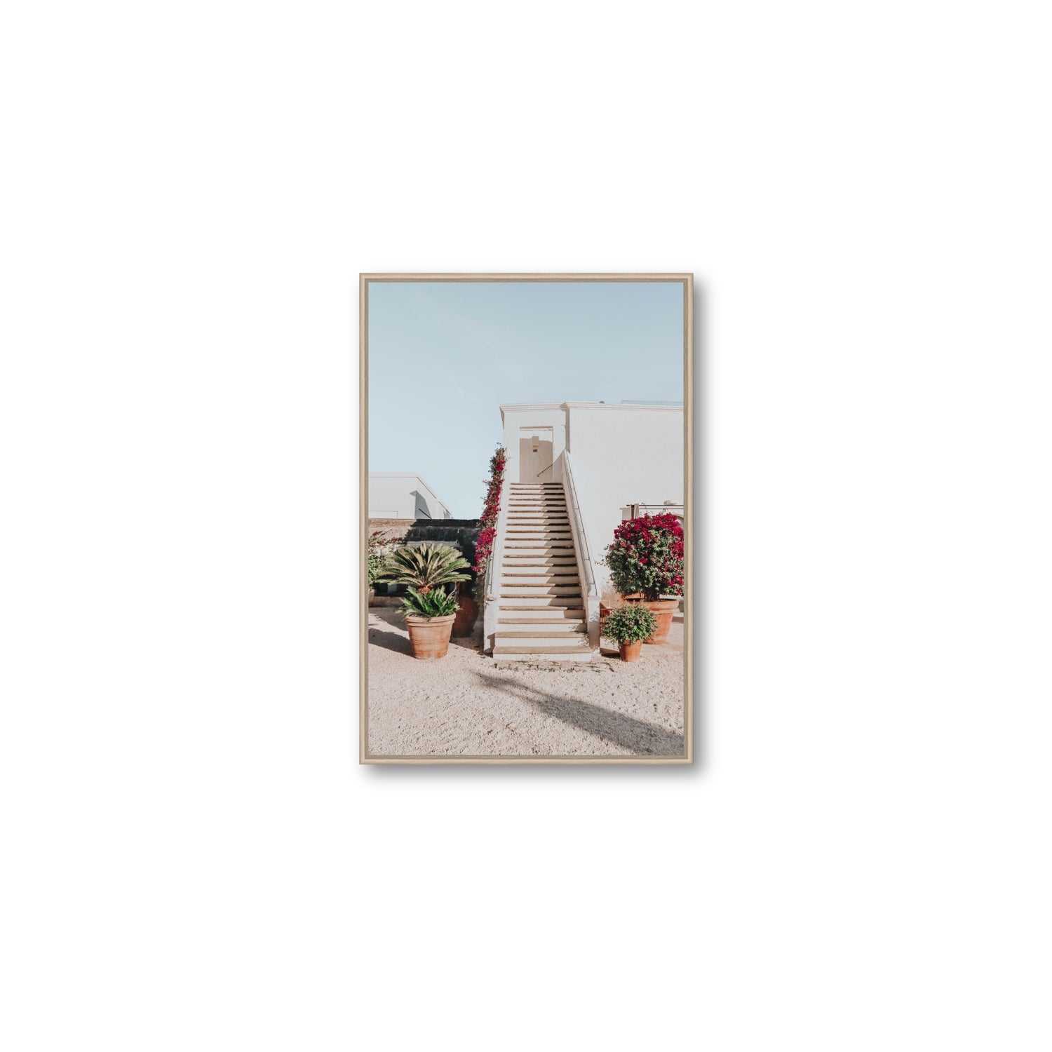 Tranquil Ascent Puglia Italian wall art Medium fine art canvas in natural oak float frame