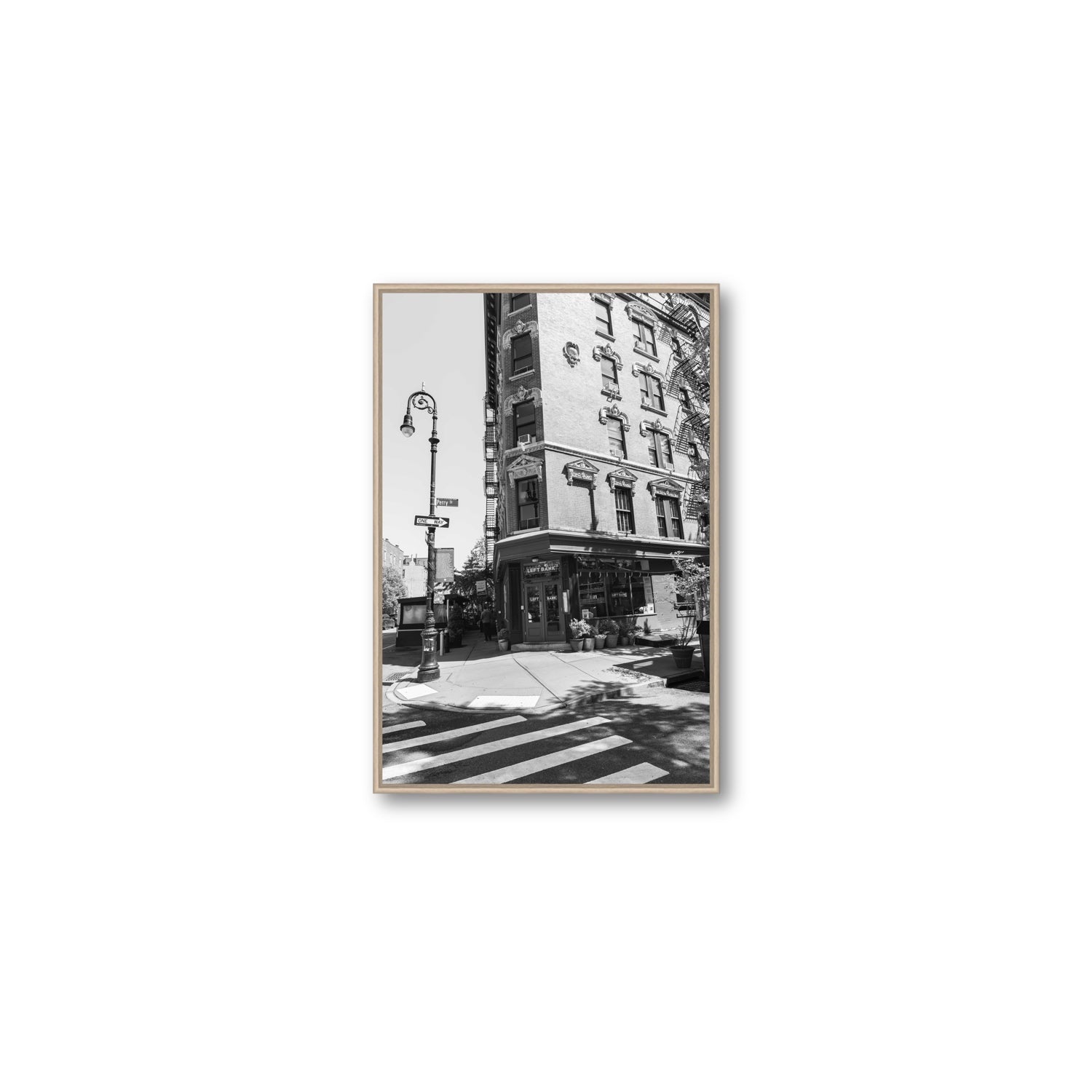 Parisian On Perry New York NYC Black & White wall art Medium fine art canvas in natural oak float frame