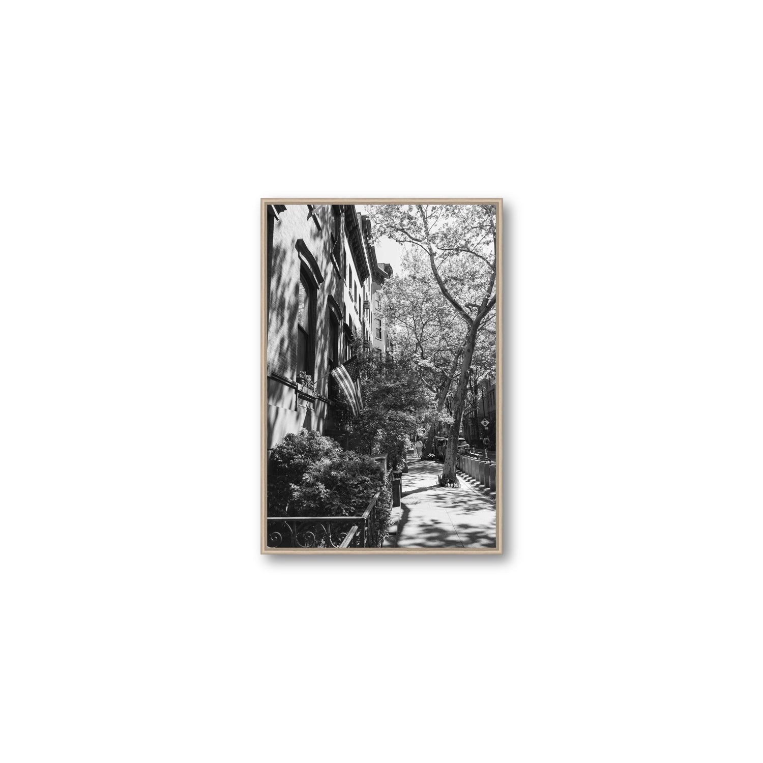 Urban Patriotism New York NYC Black & White wall art Medium fine art canvas in natural oak float frame