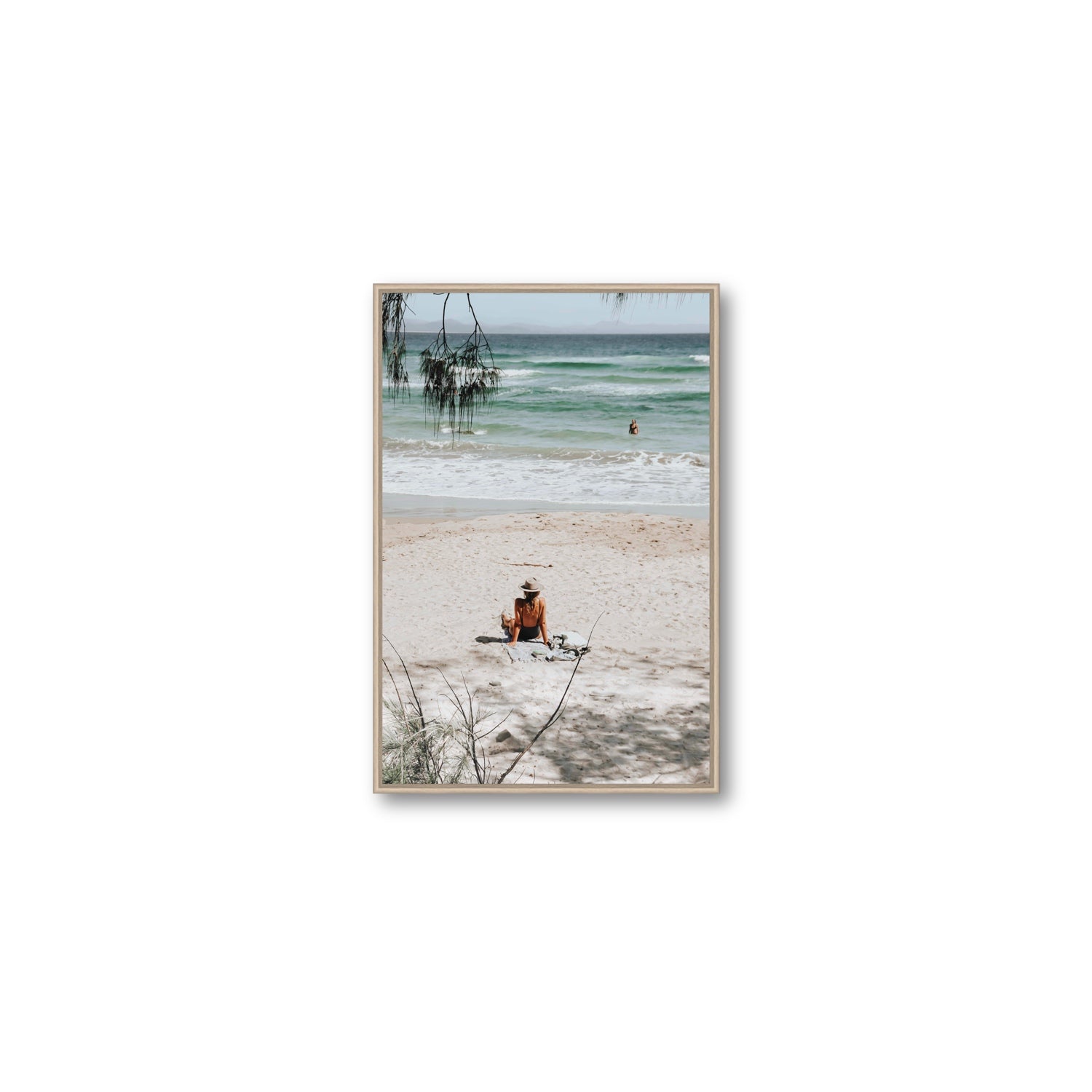Take It Easy Byron Bay beach coastal decor wall art Medium fine art canvas in natural oak float frame