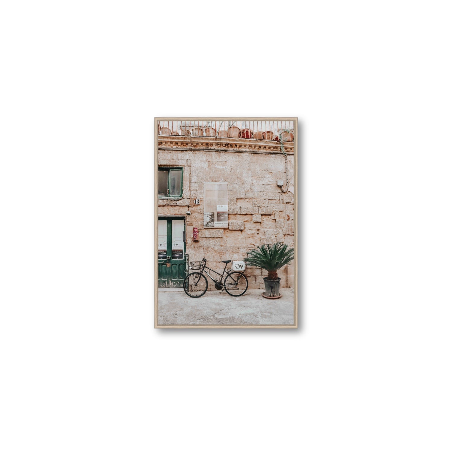 Salento Streets Puglia Lecce Italian wall art Medium fine art canvas in natural oak float frame