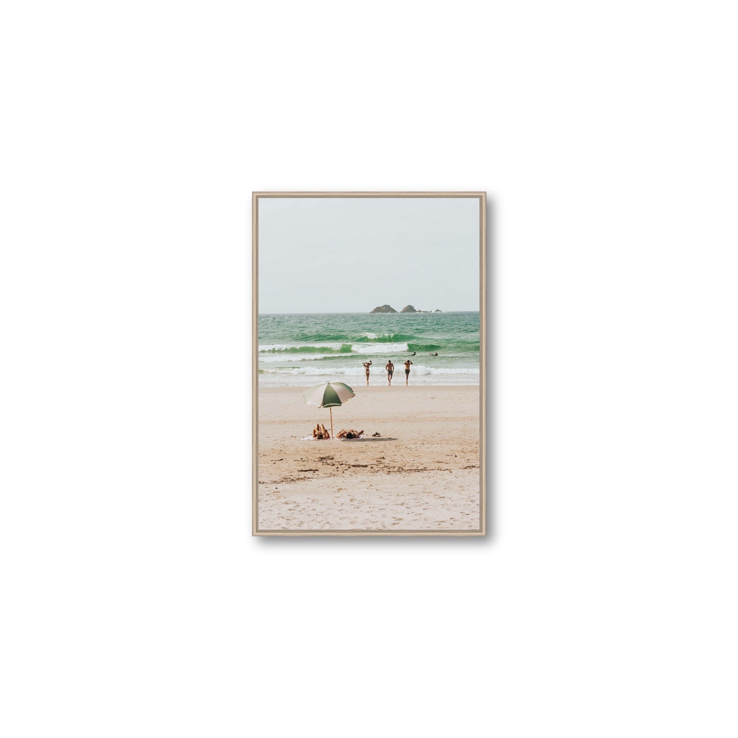 Escape The Ordinary Byron Bay coastal decor wall art Medium fine art canvas in natural oak float frame