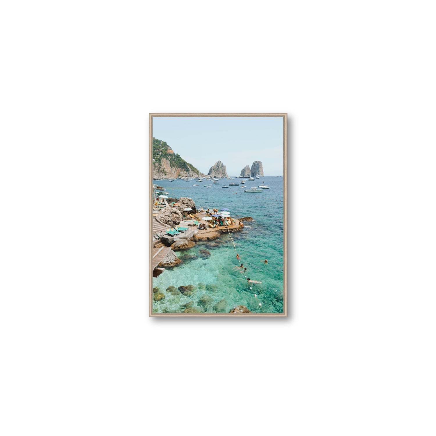 Summertime Blues Capri Mediterranean wall art Medium fine art canvas in natural oak float frame