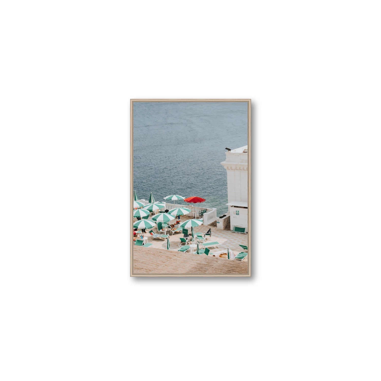 Lido Italiano Puglia beach Italian wall art Medium fine art canvas in natural oak float frame