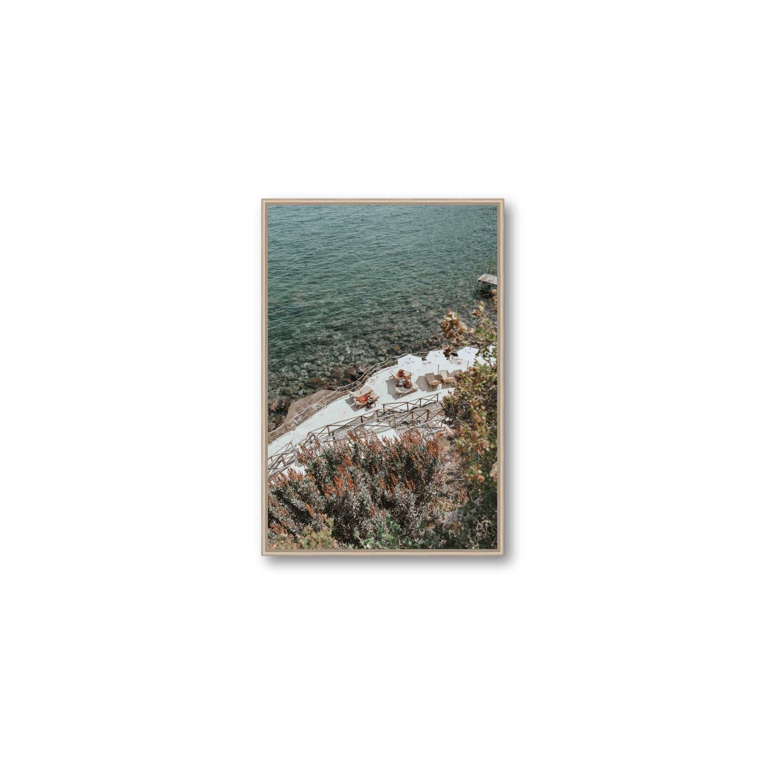 Hidden Gem Tuscany coastal wall art Medium fine art canvas in natural oak float frame