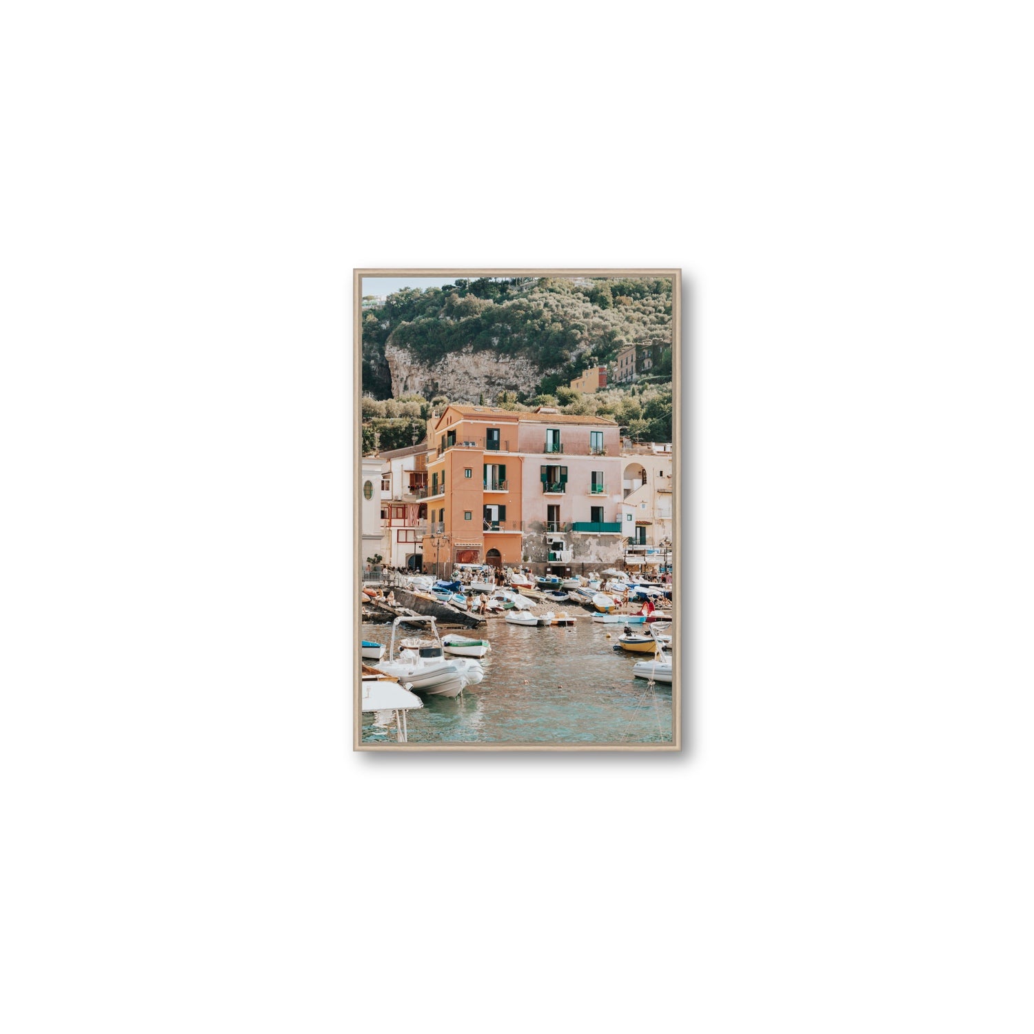 Boatyard Bliss fine art print, Sorrento, Italy, Medium, Natural Oak Float Frame, Fine Art Canvas