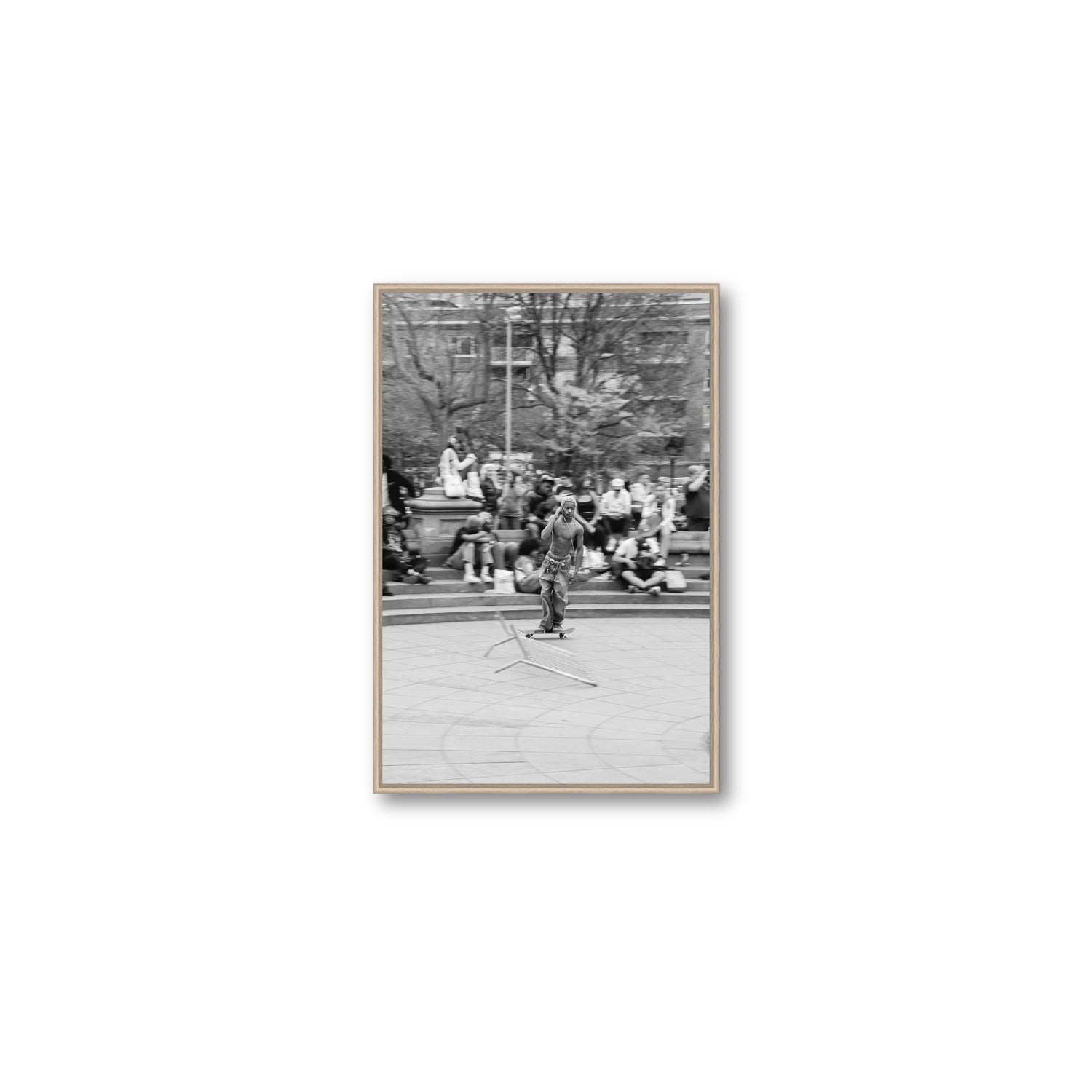 Skate Park Serenade New York NYC Black & White wall art Medium fine art canvas in natural oak float frame