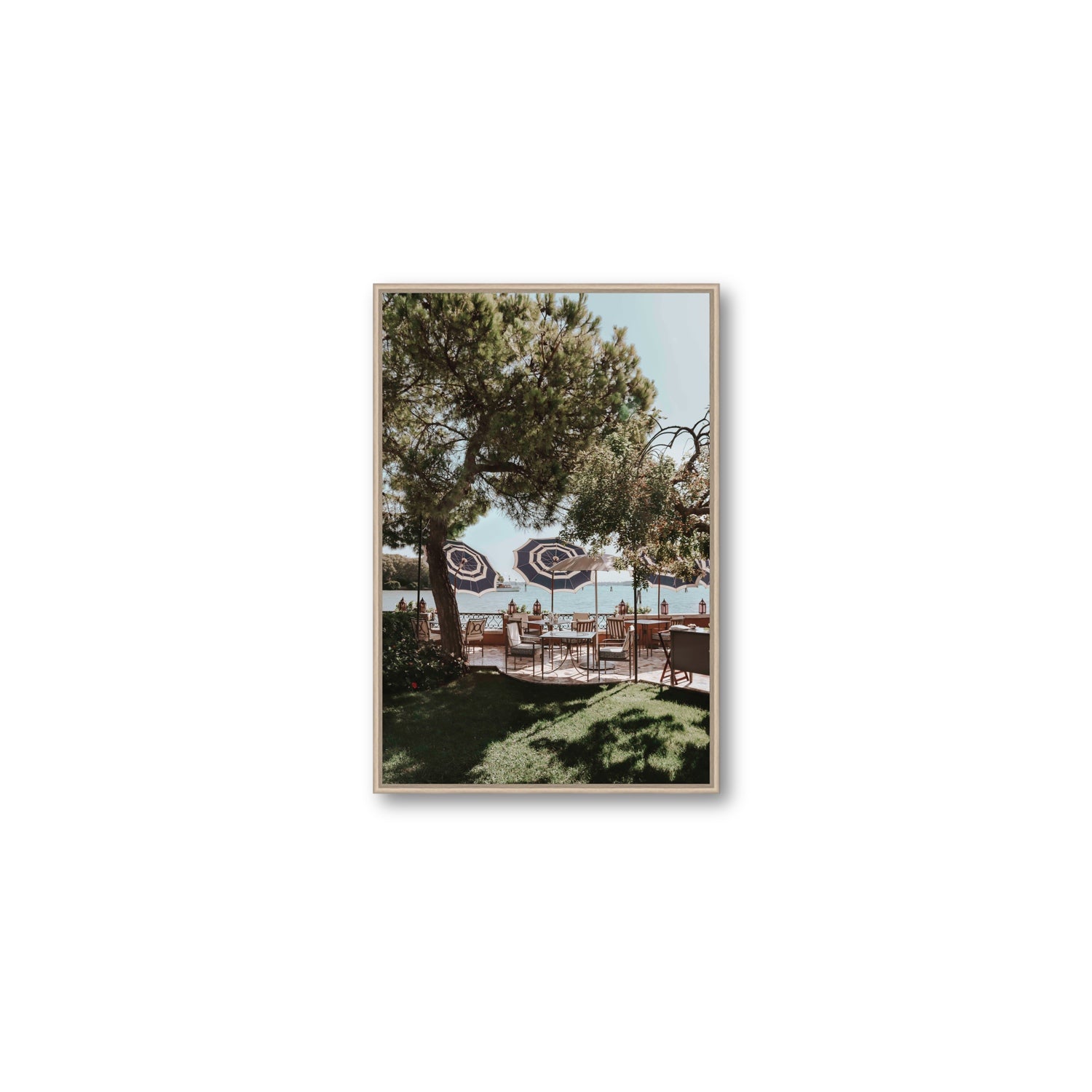 Tranquil Gardens Venice Italian wall art Medium fine art canvas in natural oak float frame