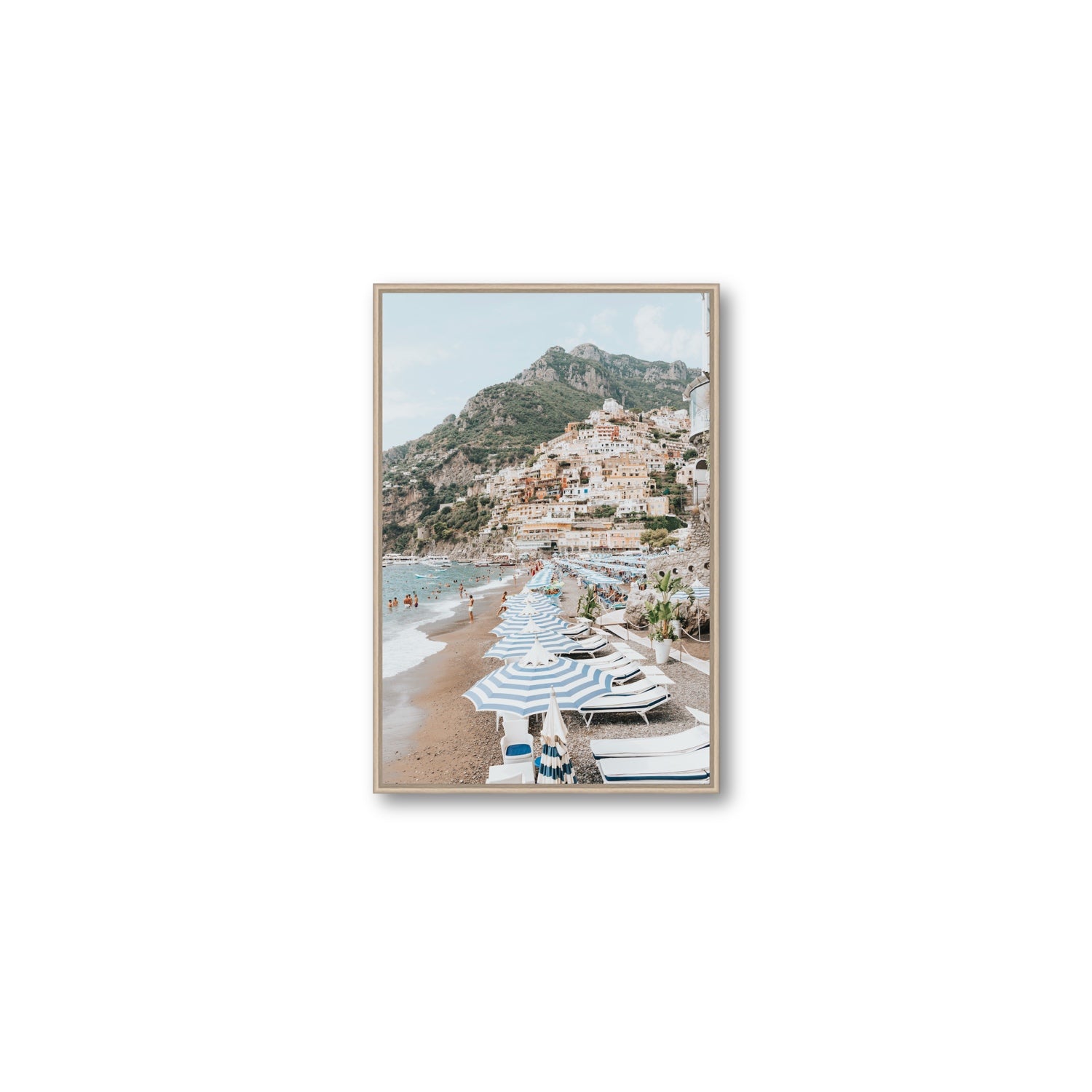The Cliffside Village fine art print, Positano, Italy, Medium, Natural Oak Float Frame, Fine Art Canvas