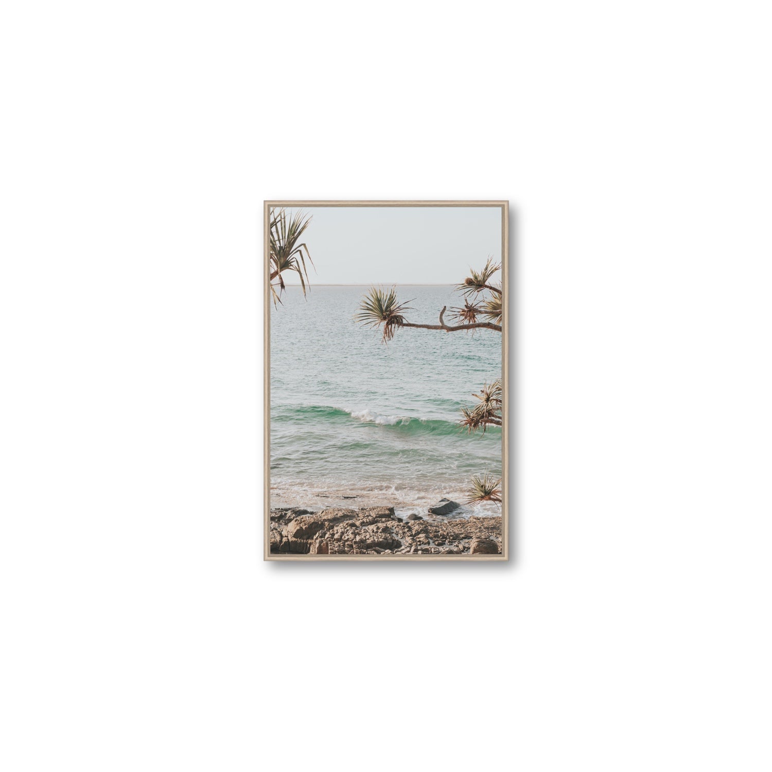 Good Vibrations fine art print, Noosa, Australia, coastal scenes artwork, Medium, Natural Oak Float Frame, Fine Art Canvas