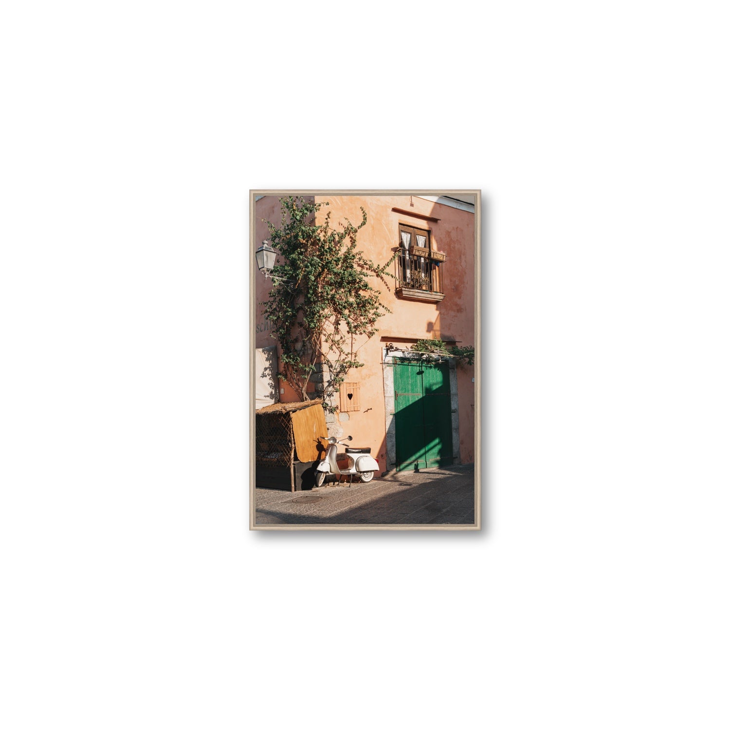 La Casa Ischia Italian Mediterranean decor wall art Medium fine art canvas in natural oak float frame