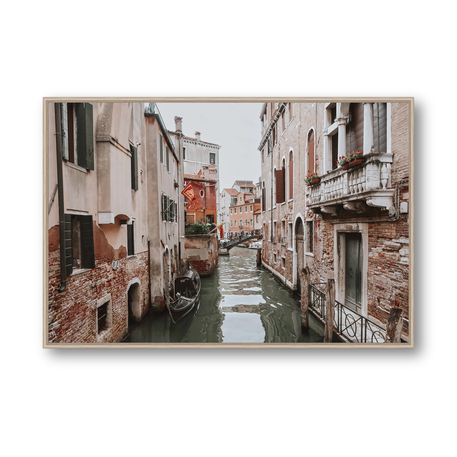 Venetian Gothic Venice Canal Italian wall art Statement fine art canvas in natural oak float frame