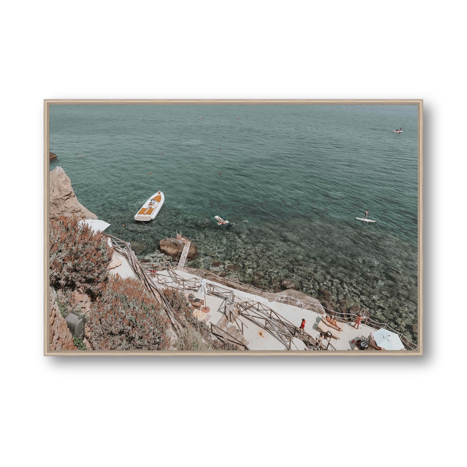 The Lagoon Tuscany coastal Italian wall art Statement fine art canvas in natural oak float frame