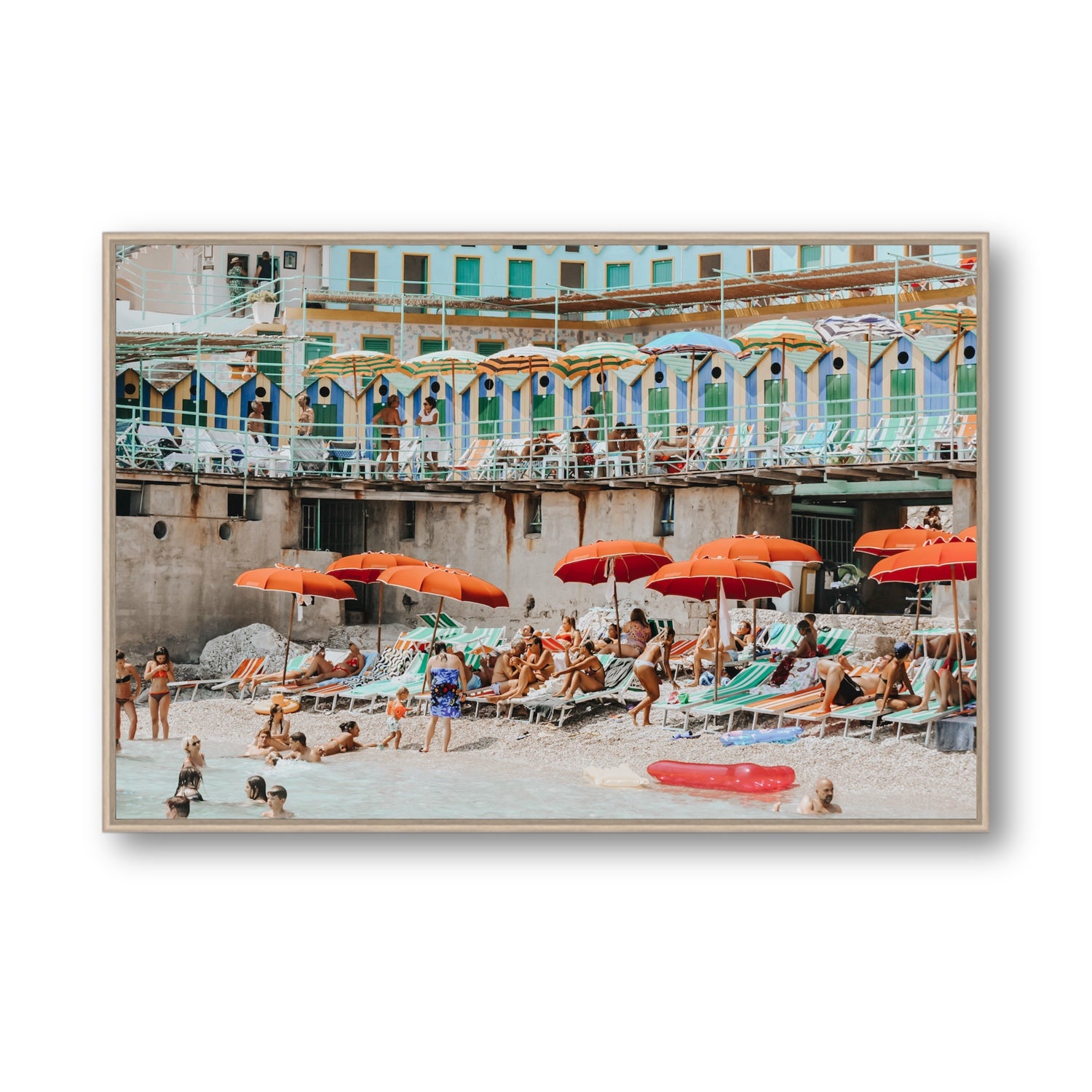 Umbrella Fiesta fine art print, Capri, Italy, Statement, Natural Oak Float Frame, Fine Art Canvas