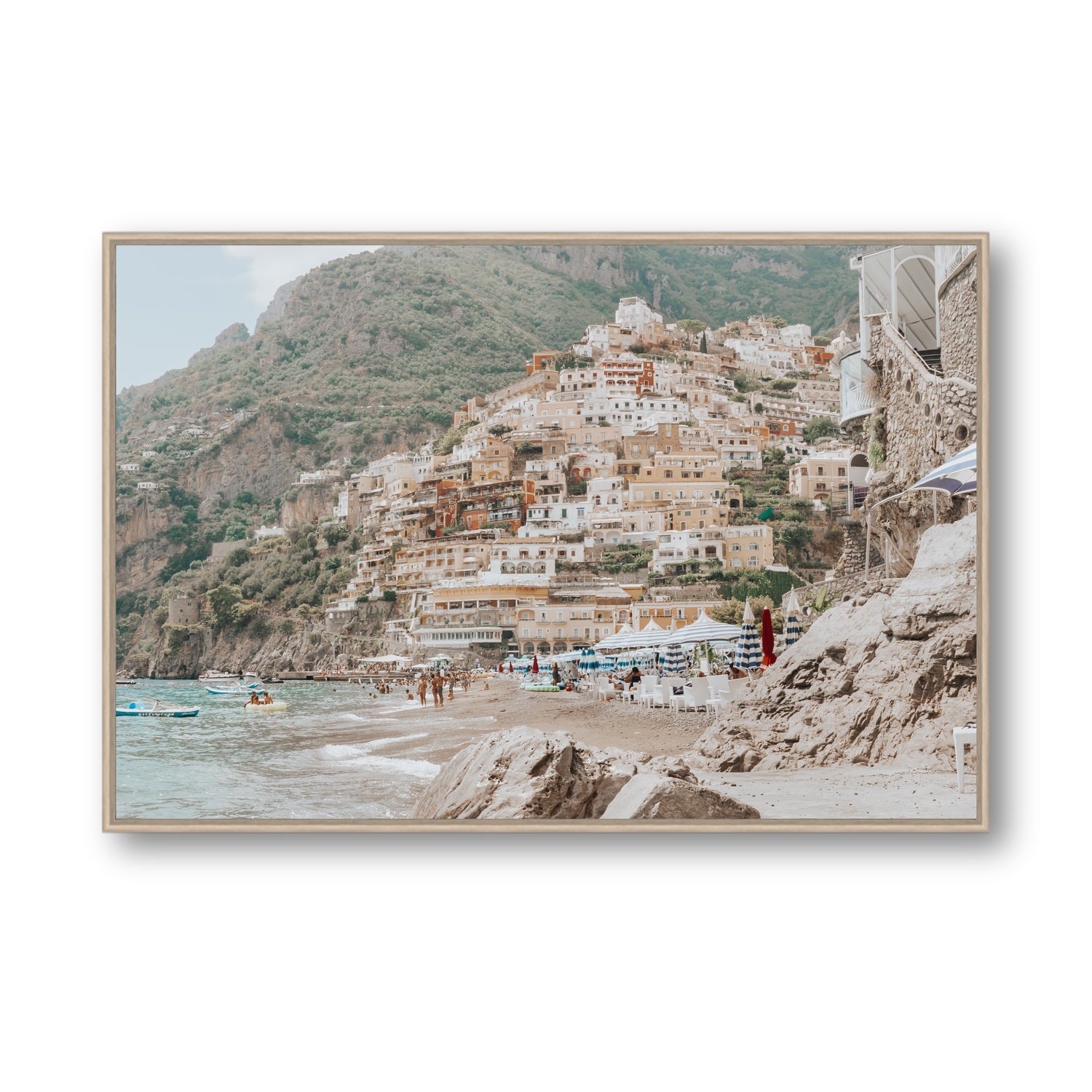 Sogno di Positano fine art print, Positano, Italy, Statement, Natural Oak Float Frame, Fine Art Canvas