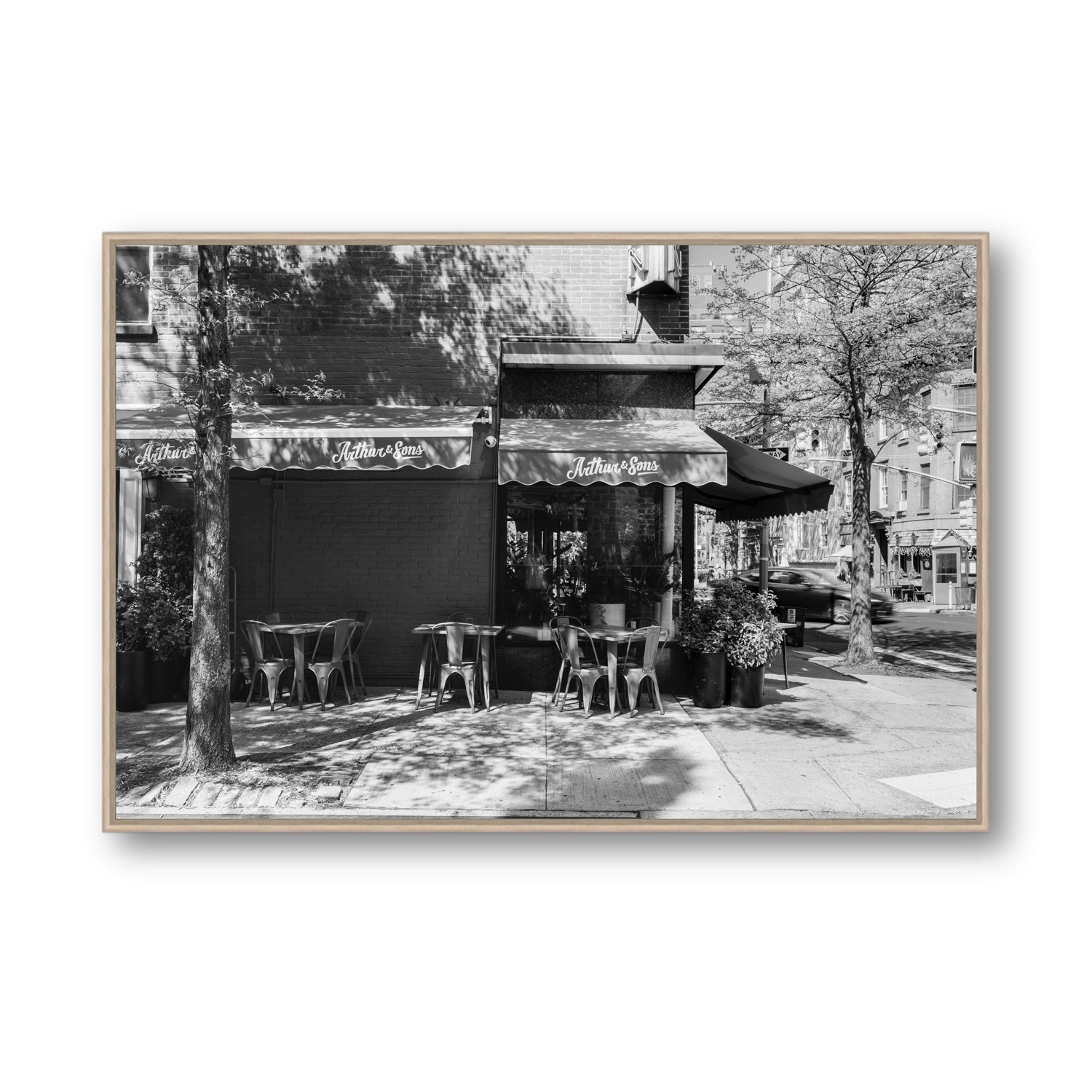 Arthur's Corner New York NYC Restaurant wall art Statement fine art canvas in natural oak float frame