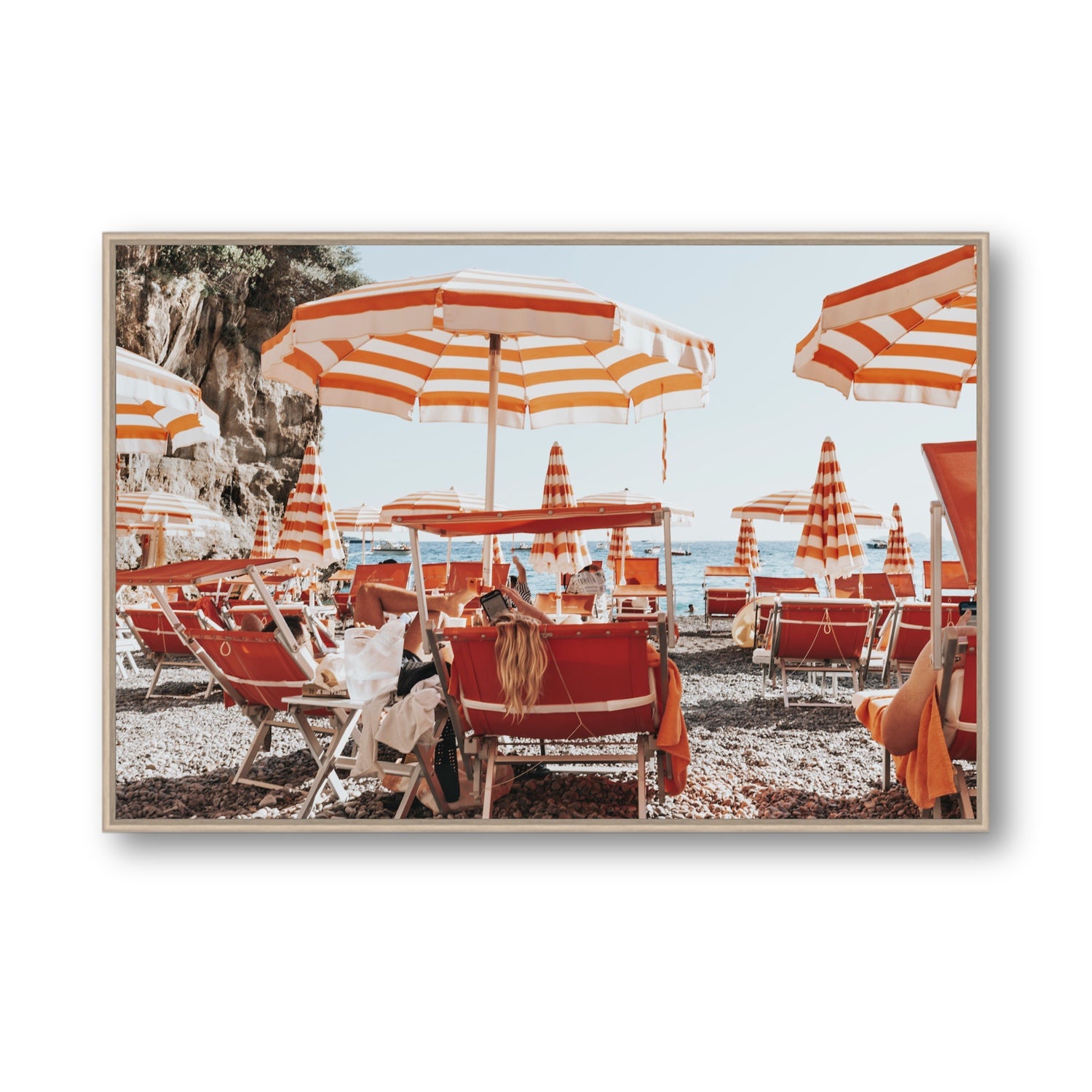Digital Dreamer fine art print, Positano, Italy, Statement, Natural Oak Float Frame, Fine Art Canvas