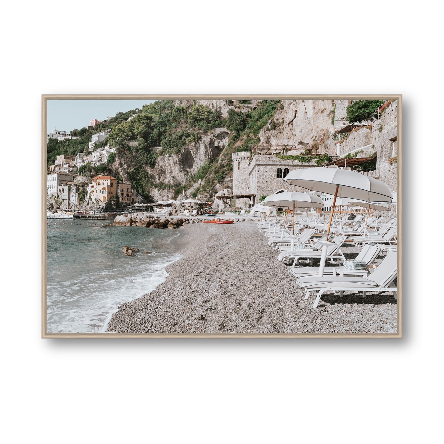 Borgo Santandrea fine art print, Amalfi, Italy, Statement, Natural Oak Float Frame, Fine Art Canvas