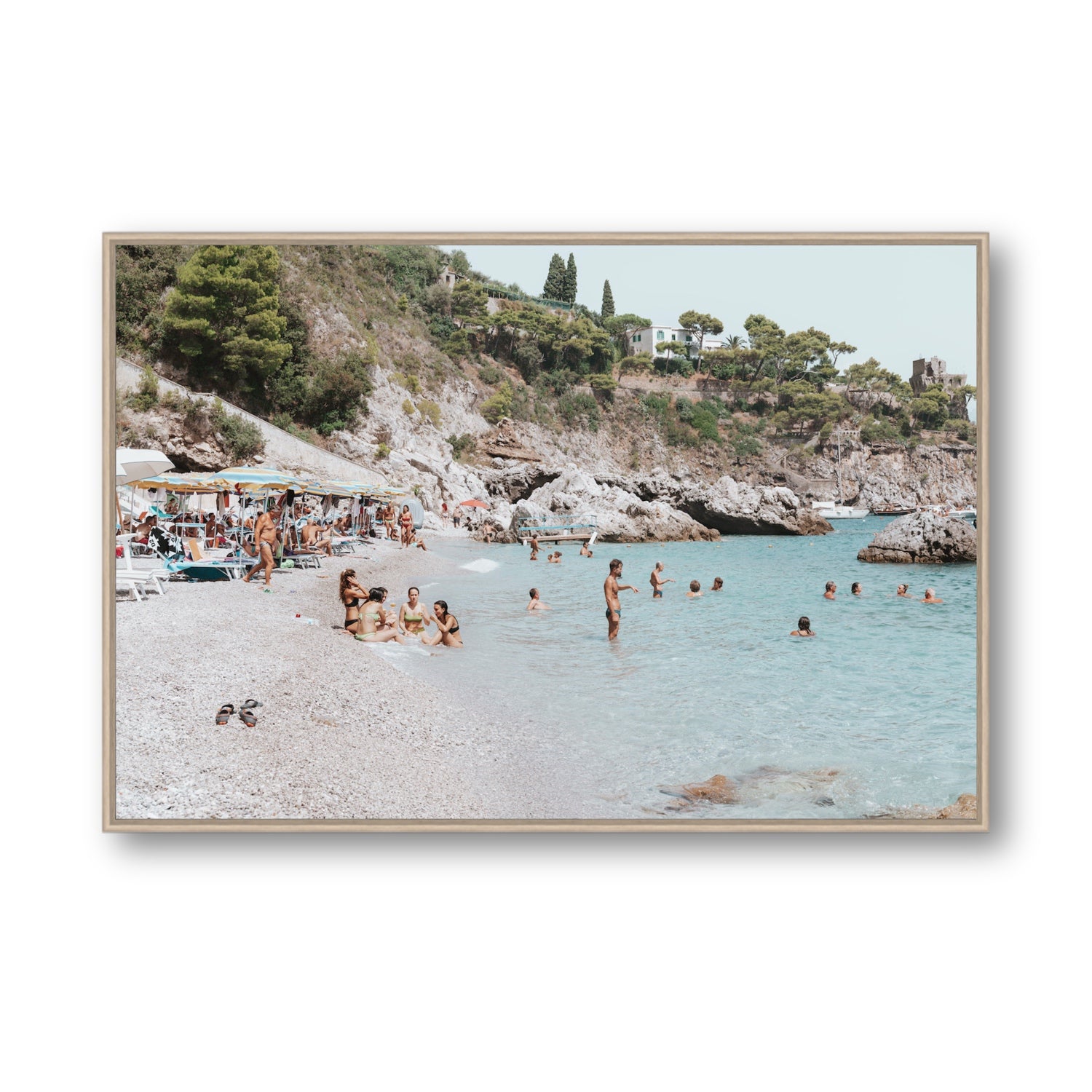 La Vacanza Amalfi Mediterranean wall art Statement fine art canvas in natural oak float frame