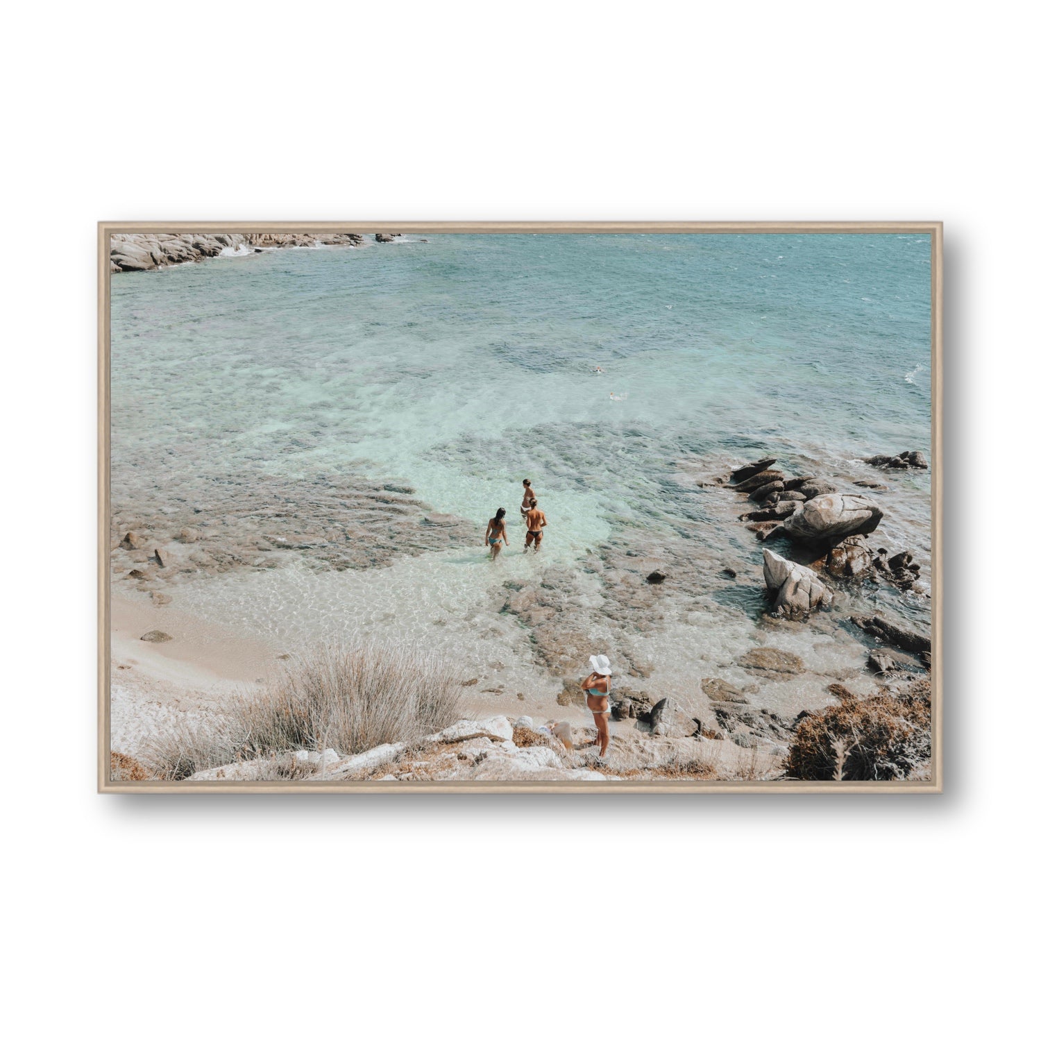 Easy On The Eyes Mykonos Greek island wall art Statement fine art canvas in natural oak float frame