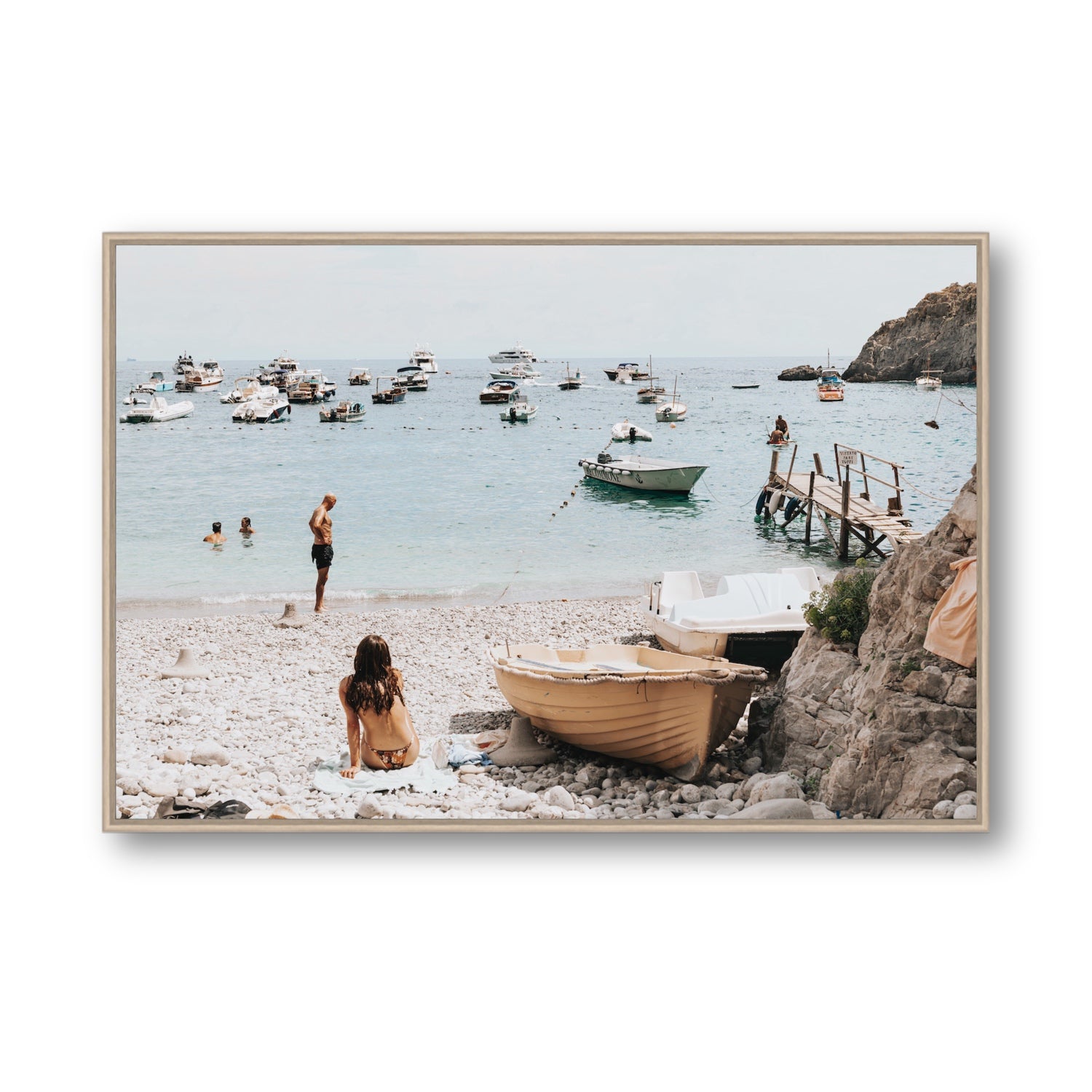 L'Osservatore Nerano wall art Statement fine art canvas in natural oak float frame