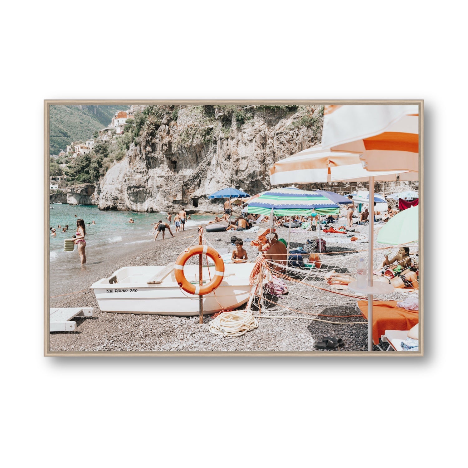 Bellezza By The Bay fine art print, Positano, Italy, Statement, Natural Oak Float Frame, Fine Art Canvas