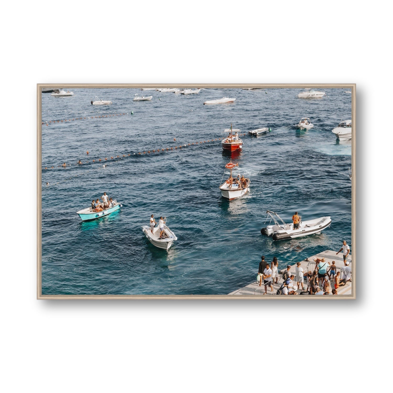 Nautical Parade Positano wall art Statement fine art canvas in natural oak float frame