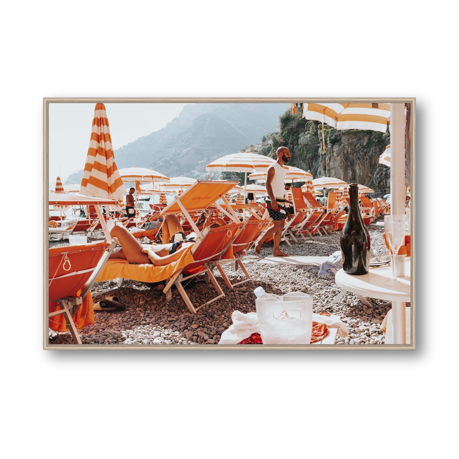 Zesty Shade Positano wall art Statement fine art canvas in natural oak float frame