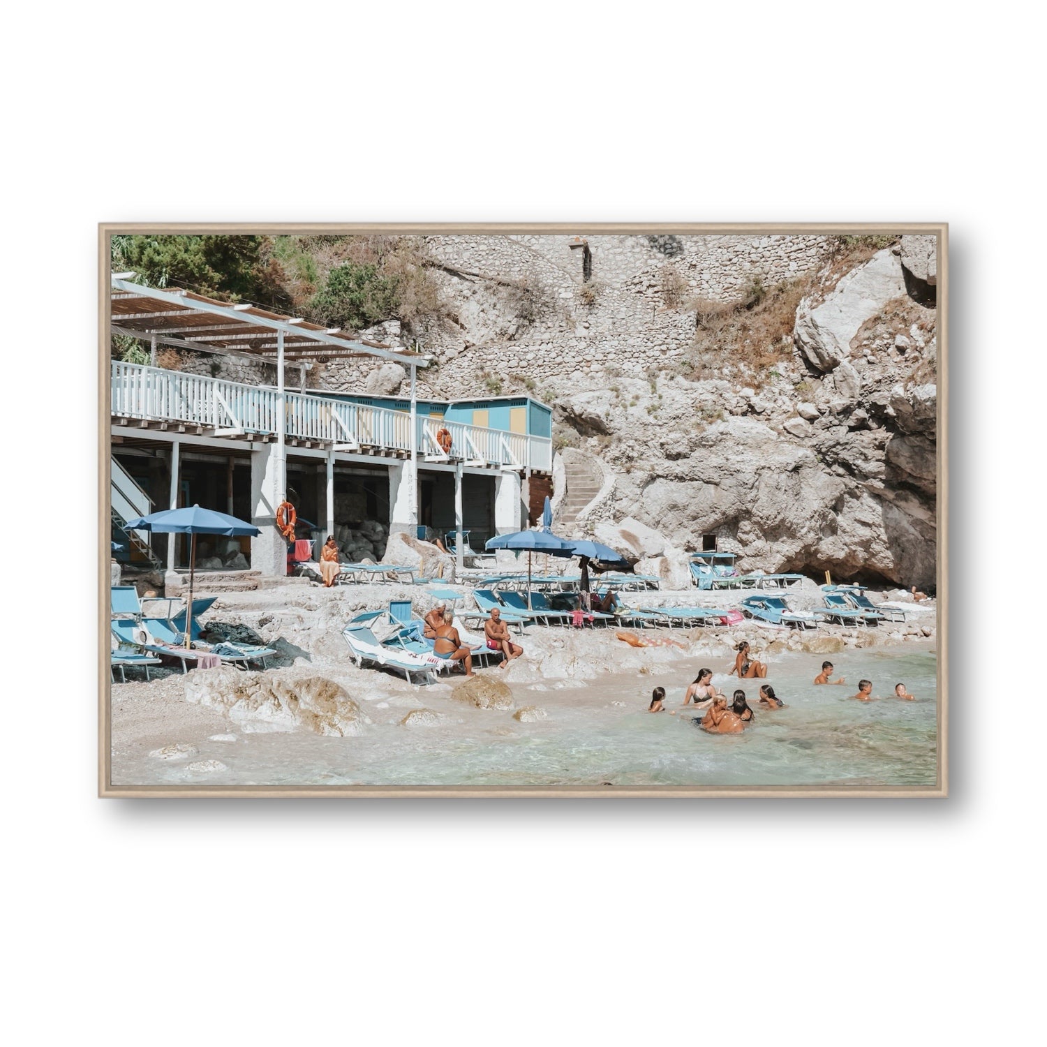 Beachside Bronze fine art print, Capri, Italy, Statement, Natural Oak Float Frame, Fine Art Canvas