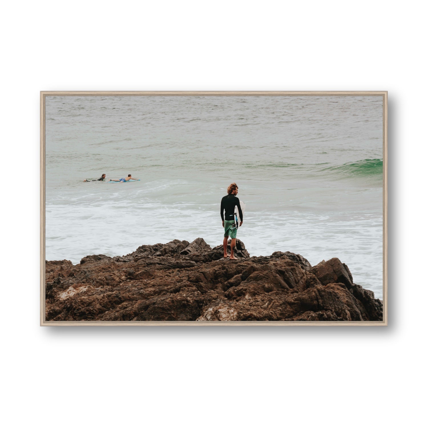 Let The Sea Set You Free Byron Bay Surf wall art Statement fine art canvas in natural oak float frame