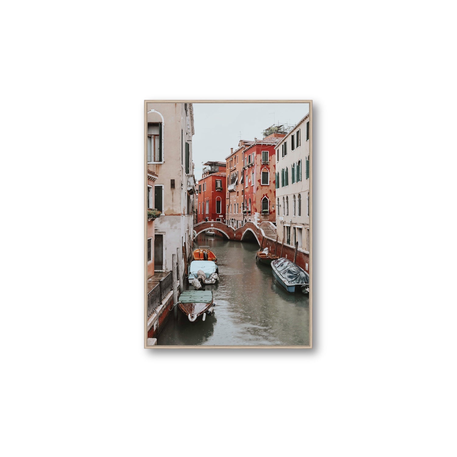 City of Water Venice Italian Mediterranean decor wall art Large fine art canvas in natural oak float frame