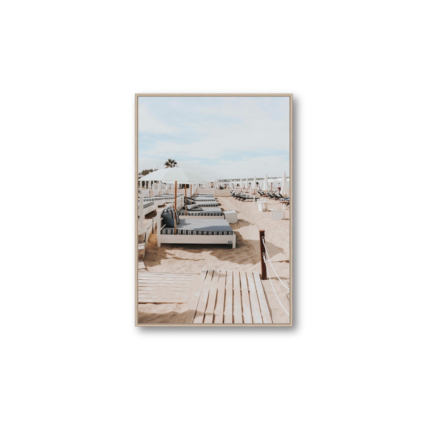 Coastal Repose Puglia beach Mediterranean fine art print Large fine art canvas in natural oak float frame