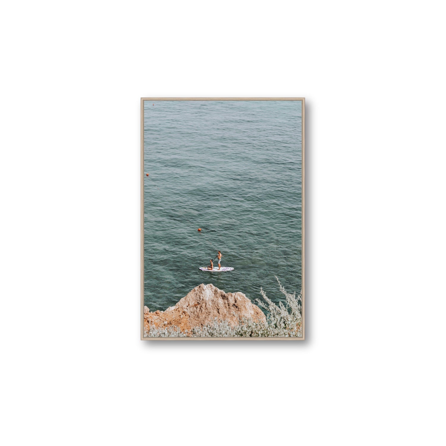 Into The Vibe Without Getting Wet Tuscany coastal wall art Large fine art canvas in natural oak float frame