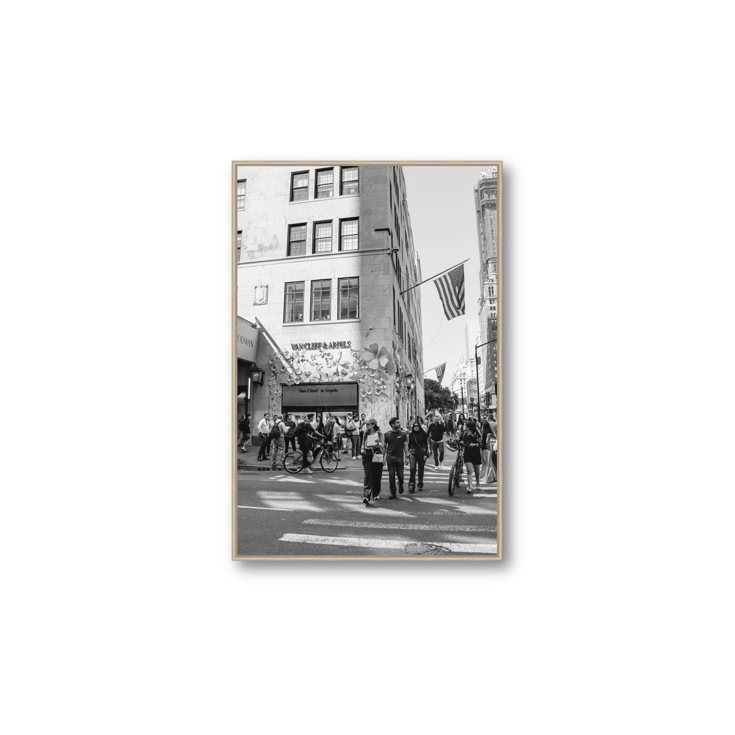 Sidewalk Shuffle New York NYC Black & White wall art Large fine art canvas in natural oak float frame