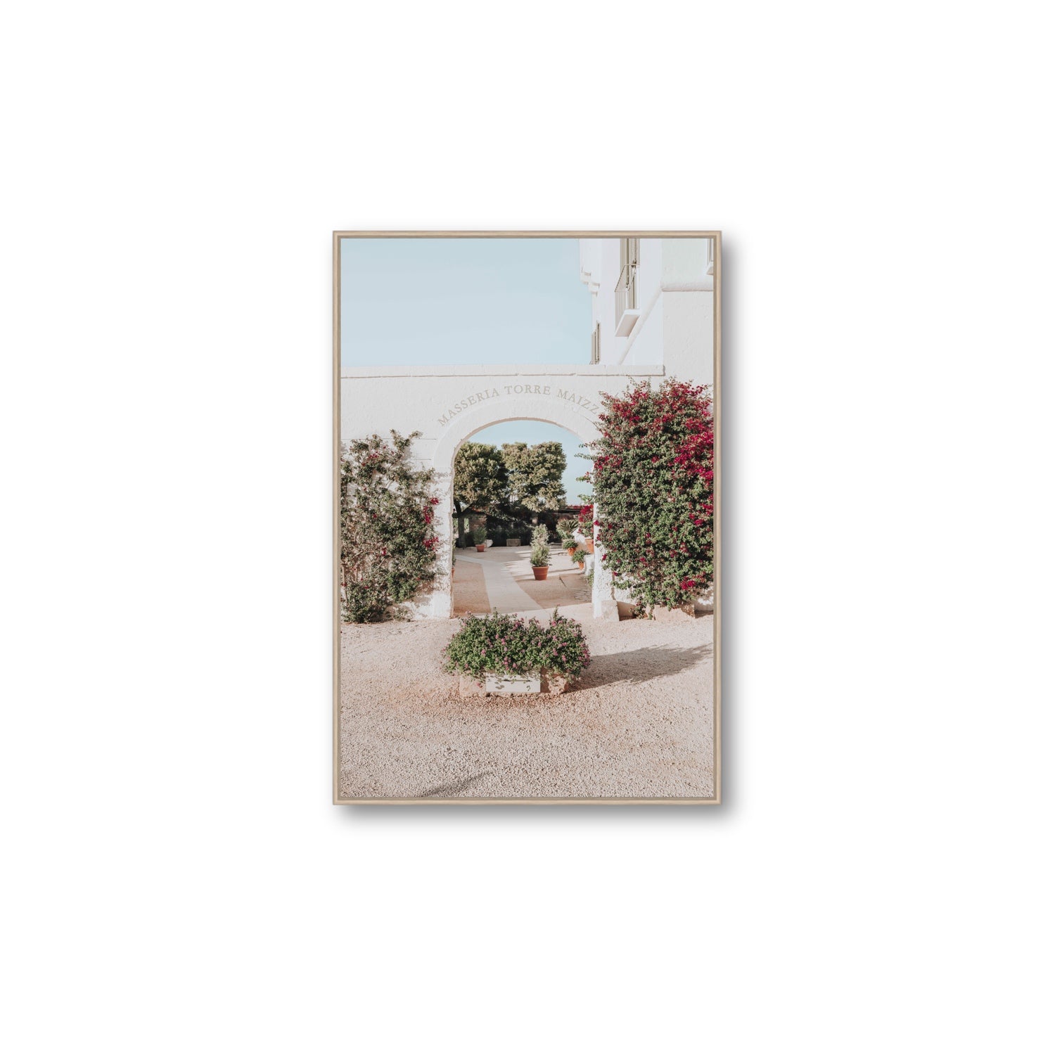 Torre Maizza Puglia Italian wall art Large fine art canvas in natural oak float frame