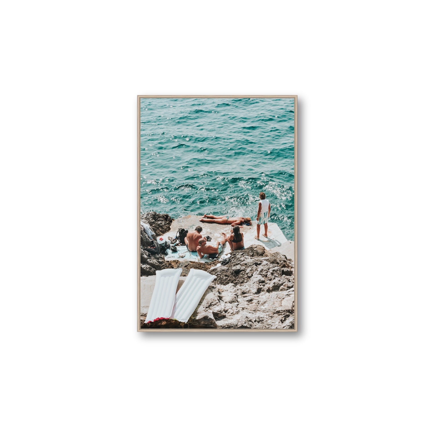 Gli Amici Praiano Amalfi Coast coastal wall art Large fine art canvas in natural oak float frame