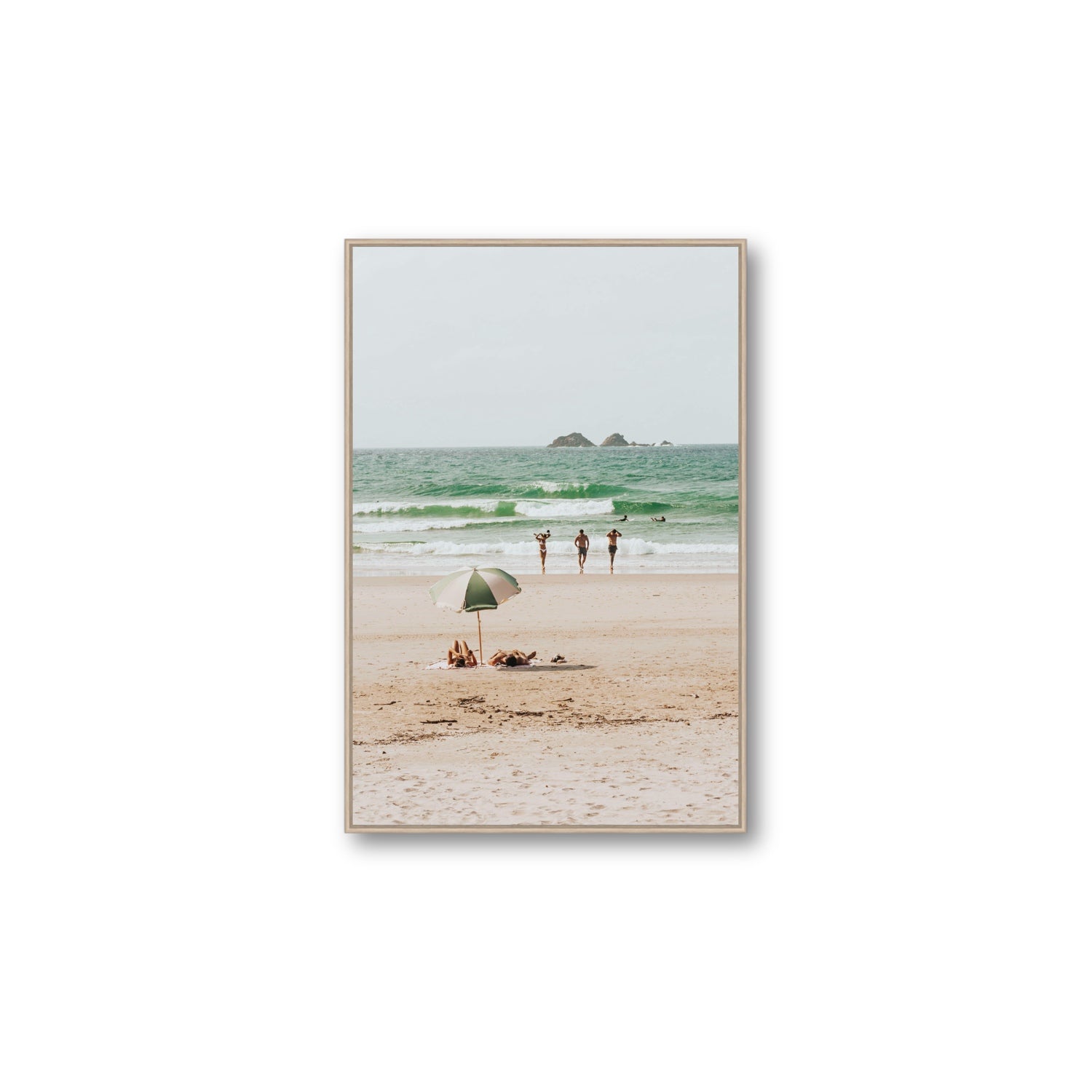 Escape The Ordinary Byron Bay coastal decor wall art Large fine art canvas in natural oak float frame