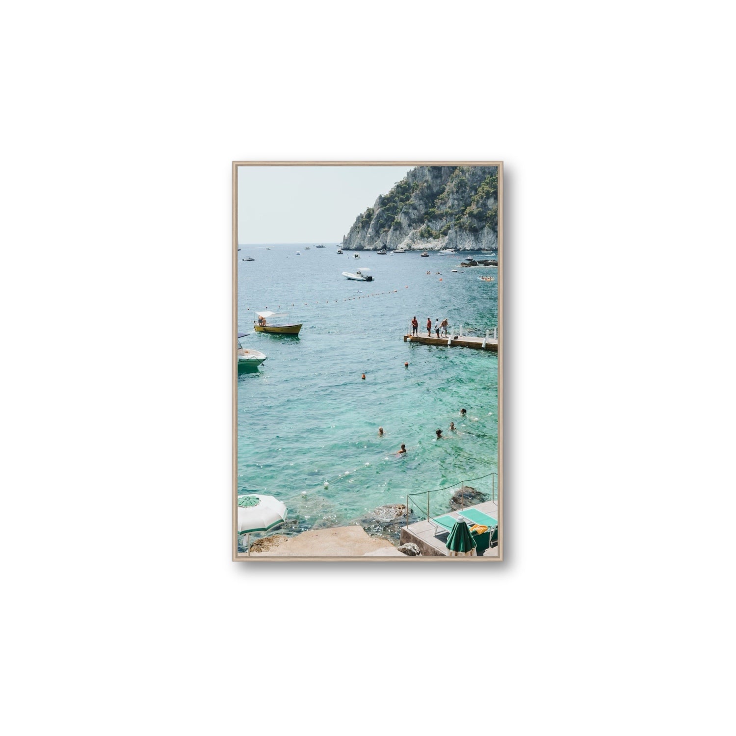 Delizia Pomeridiana Capri coastal wall art Large fine art canvas in natural oak float frame