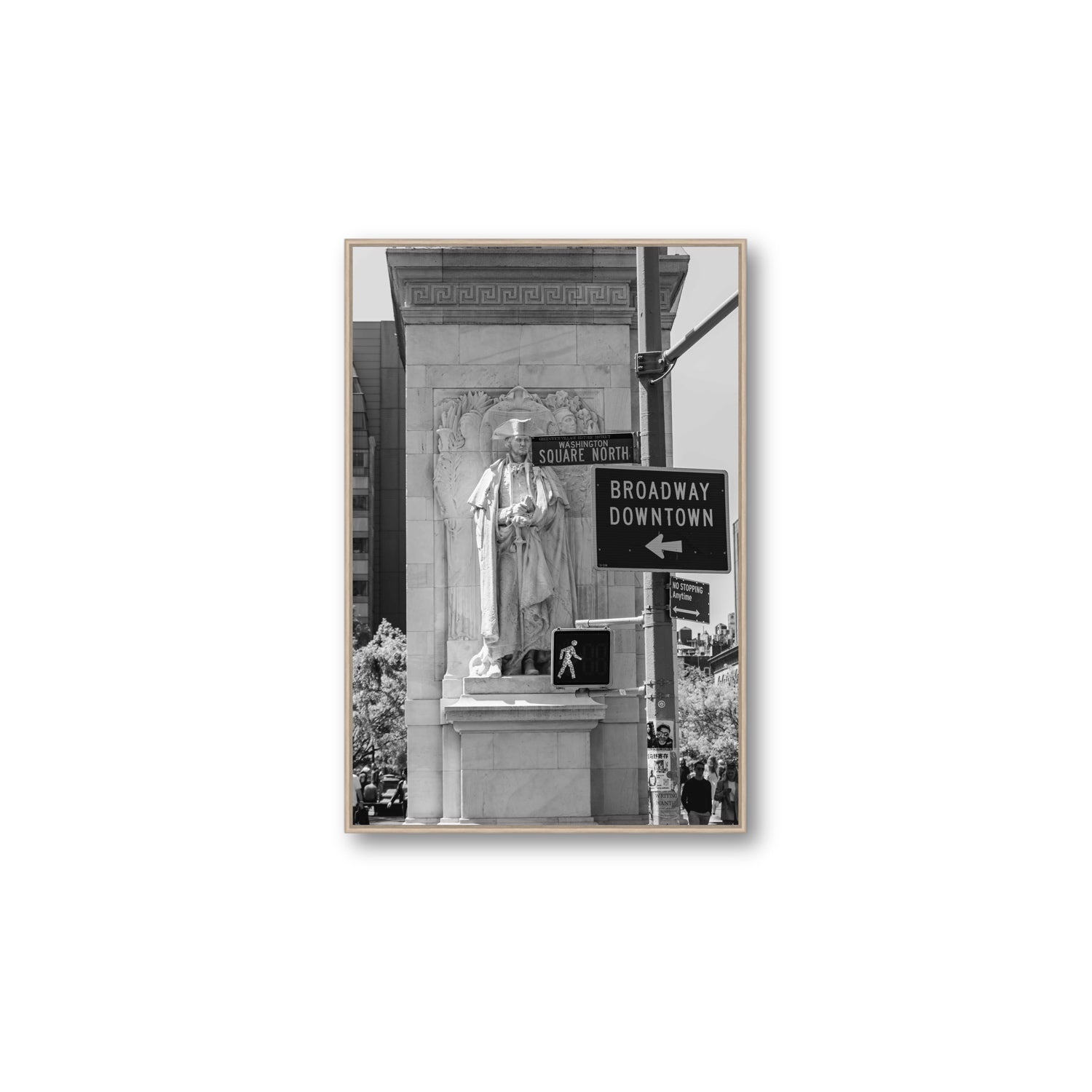 Silent Sentinels New York NYC Black & White wall art Large fine art canvas in natural oak float frame