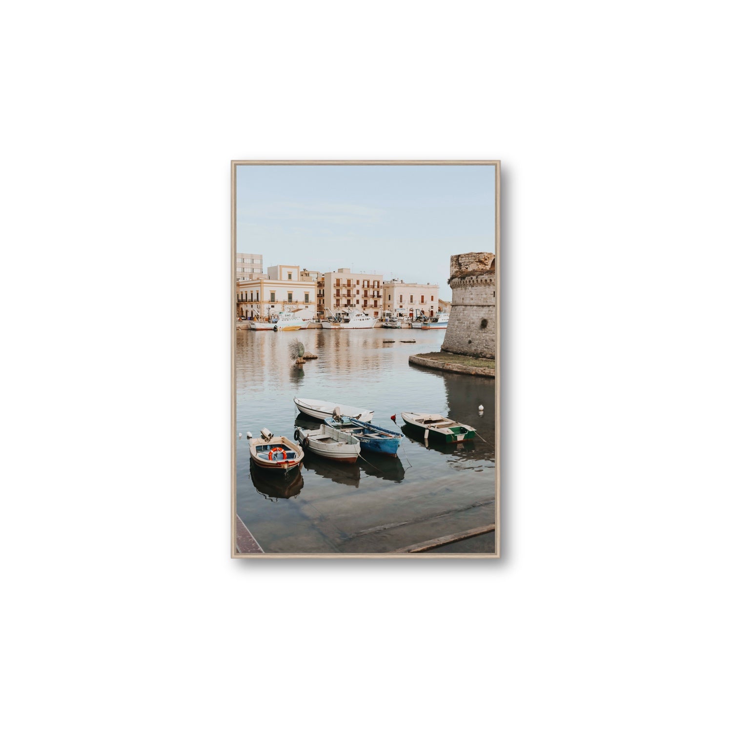 Fishing Legacy fine art print, Puglia, Italy, Large, Natural Oak Float Frame, Fine Art Canvas