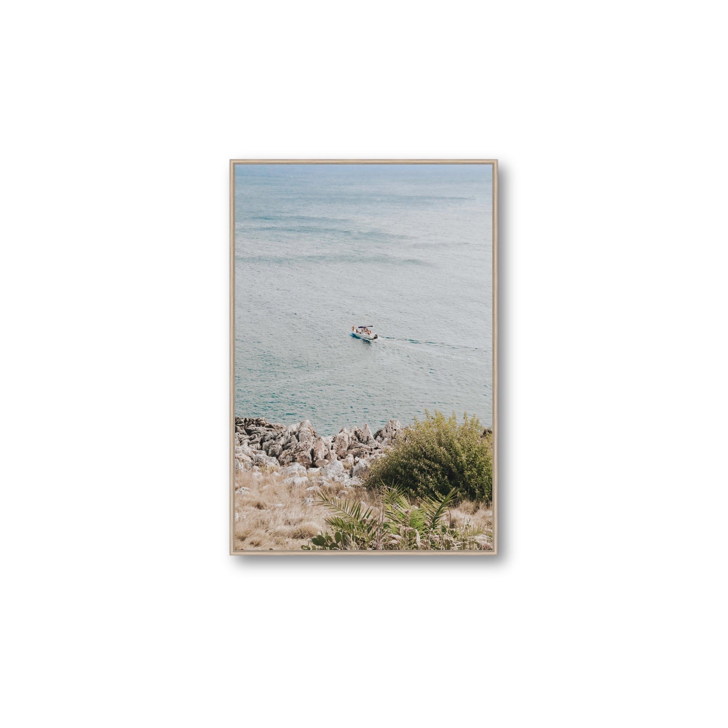 Puglian Departure Puglia coastal Italian wall art Large fine art canvas in natural oak float frame