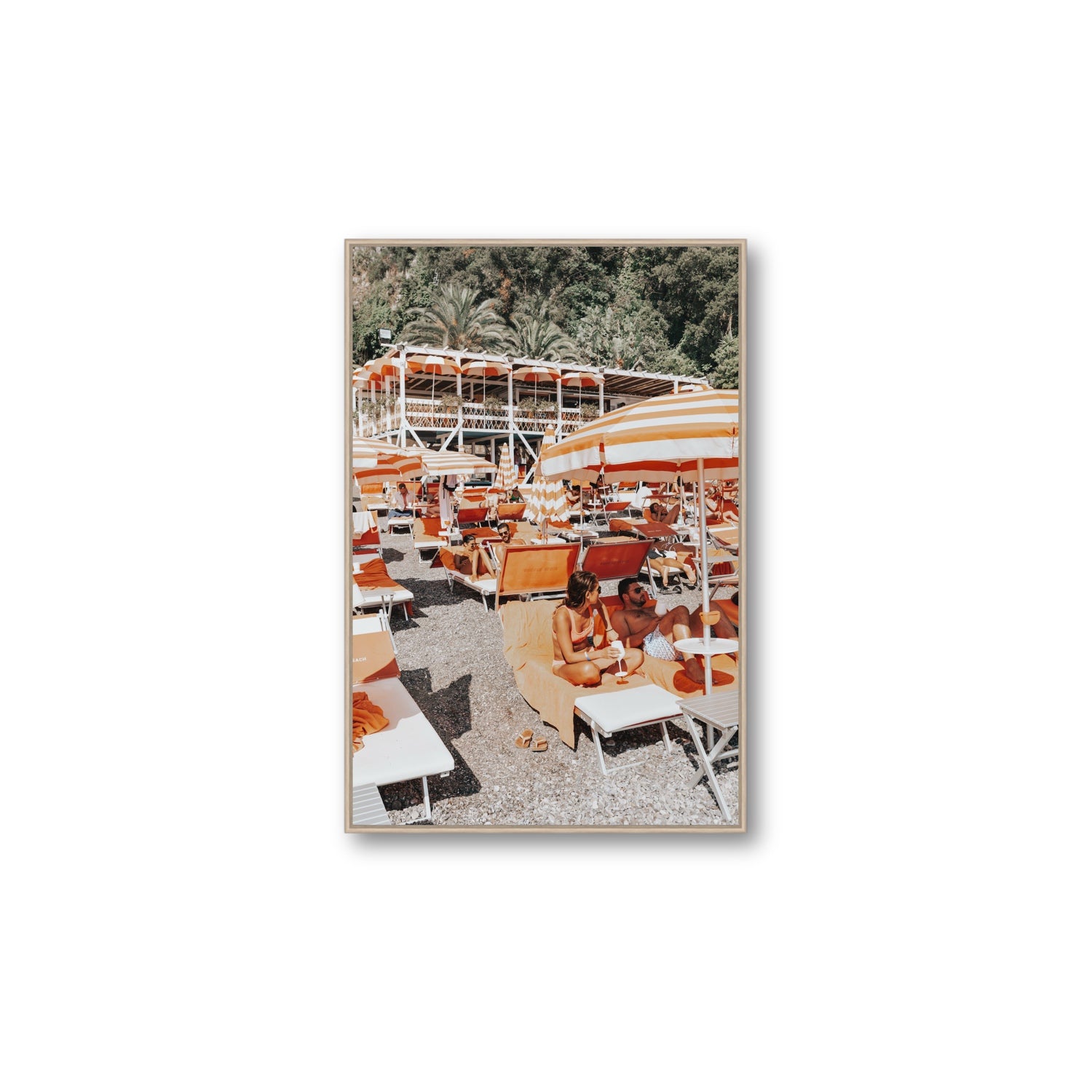 Lounging In Lido fine art print, Positano, Italy, Large, Natural Oak Float Frame, Fine Art Canvas