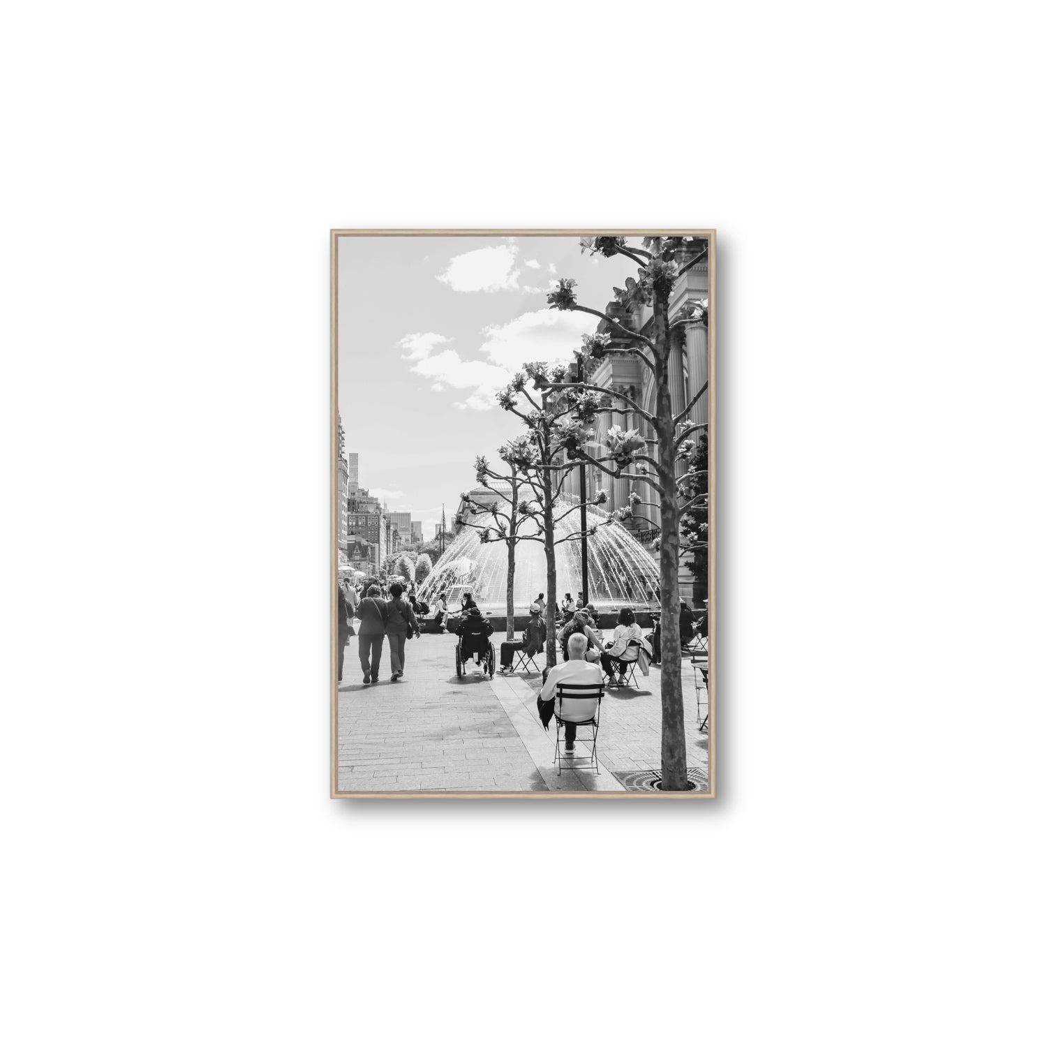 Luminary Noir New York NYC Black & White wall art Large fine art canvas in natural oak float frame