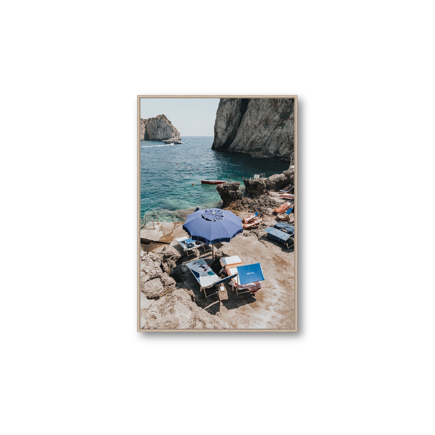 Lonely Loungers fine art print, Capri, Italy, Large, Natural Oak Float Frame, Fine Art Canvas