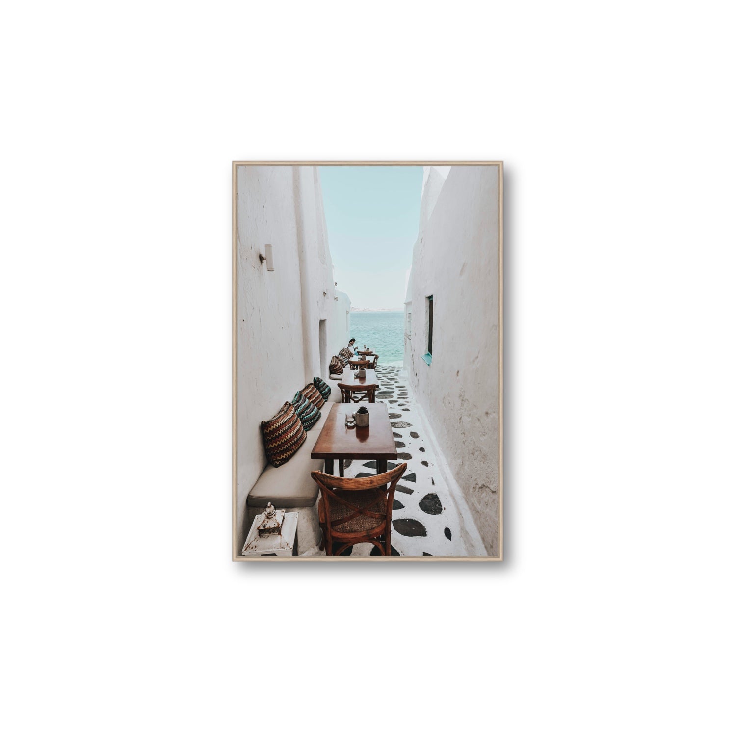 Trip Down Memory Lane fine art print, Mykonos, Greece, Large, Natural Oak Float Frame, Fine Art Canvas