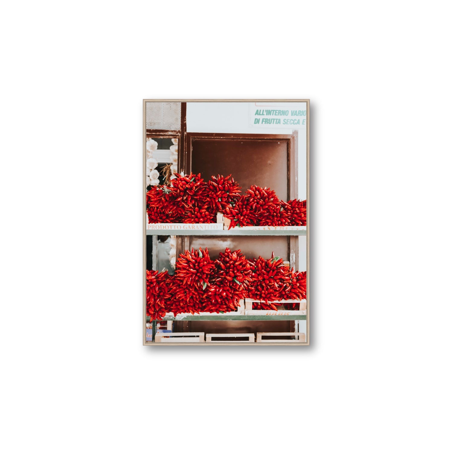 Hot Harvest Puglia Italian wall art Large fine art canvas in natural oak float frame