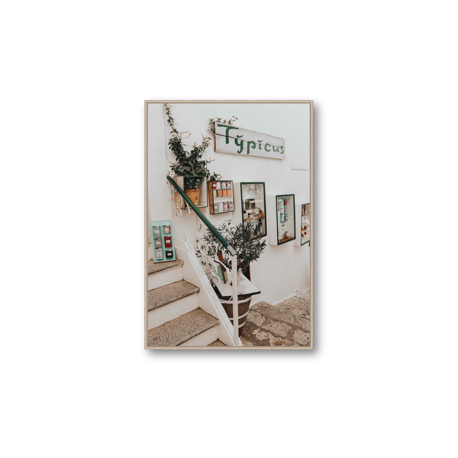 Il Negozio Puglia Ostuni wall art Large fine art canvas in natural oak float frame